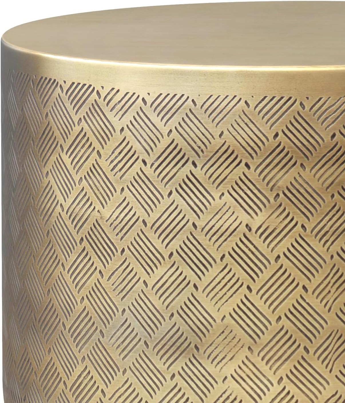 SIMPLIHOME Johnsen Metal Table - 18 inch Wide Solid Iron Round Accent Table in Antique Gold, Boho Side or End Table for Living Room or Family Room with Etched Cross Hatch Pattern, Assembled