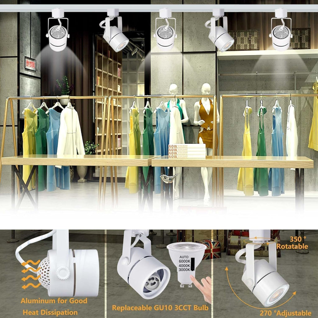 GU10 LED 3CCT White Track Lighting Kit 3000K/4000K/6000K Adjustable with 13.1FT H-Type Track Light Rails, 12PCS Ceiling Spotlight Fixture with Replaceable GU10 Bulbs
