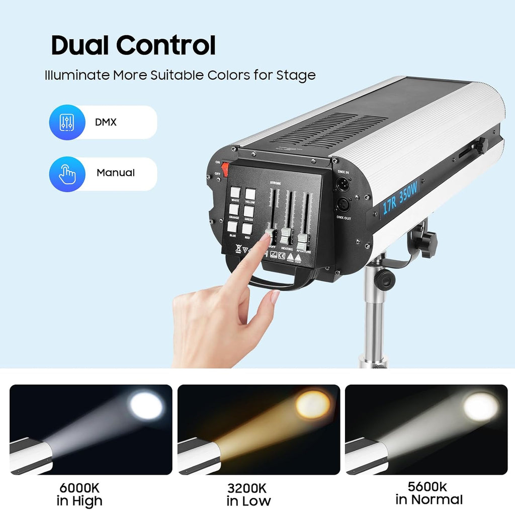 350W Stage Spotlight with Tripod Bracket, LED Spotlight with Stand Adjustable Aperture Color Temperature Control, Free Tracking Follow Spotlights for Theaters, Dance Halls