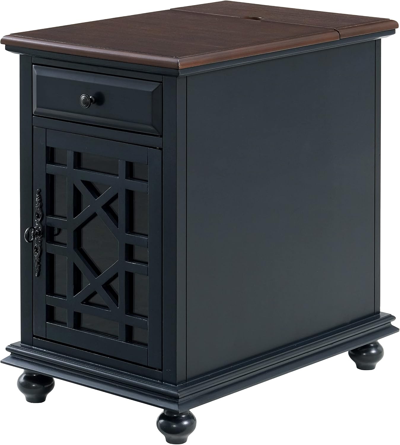 Martin Svensson Home Elegant Chairside End Table with Power — 24″W x 16″D x 25″H, Catalina Blue with Walnut Top — Transitional Painted Accent Table with Flip-Top USB Charging, Drawer & Cabinet Storage