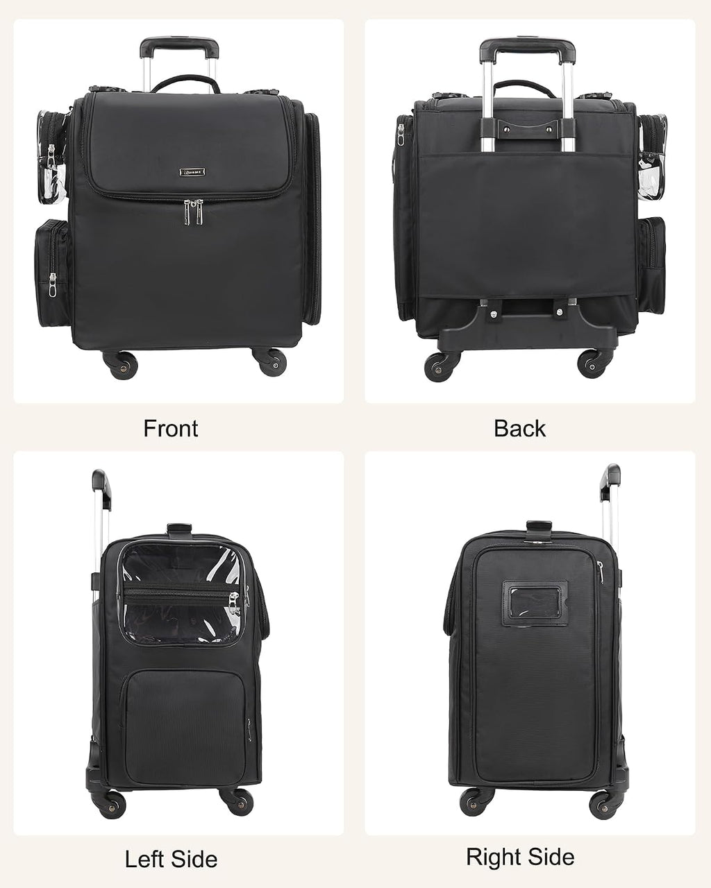 Relavel Rolling Makeup Train Case, Hairstylist Traveling Bag with 4 Wheels, Heat Insulation Full Layer, Adjustable Dividers, Hair Tools and Cosmetics Storage Organizer Trolley Suitcase Makeup Cart