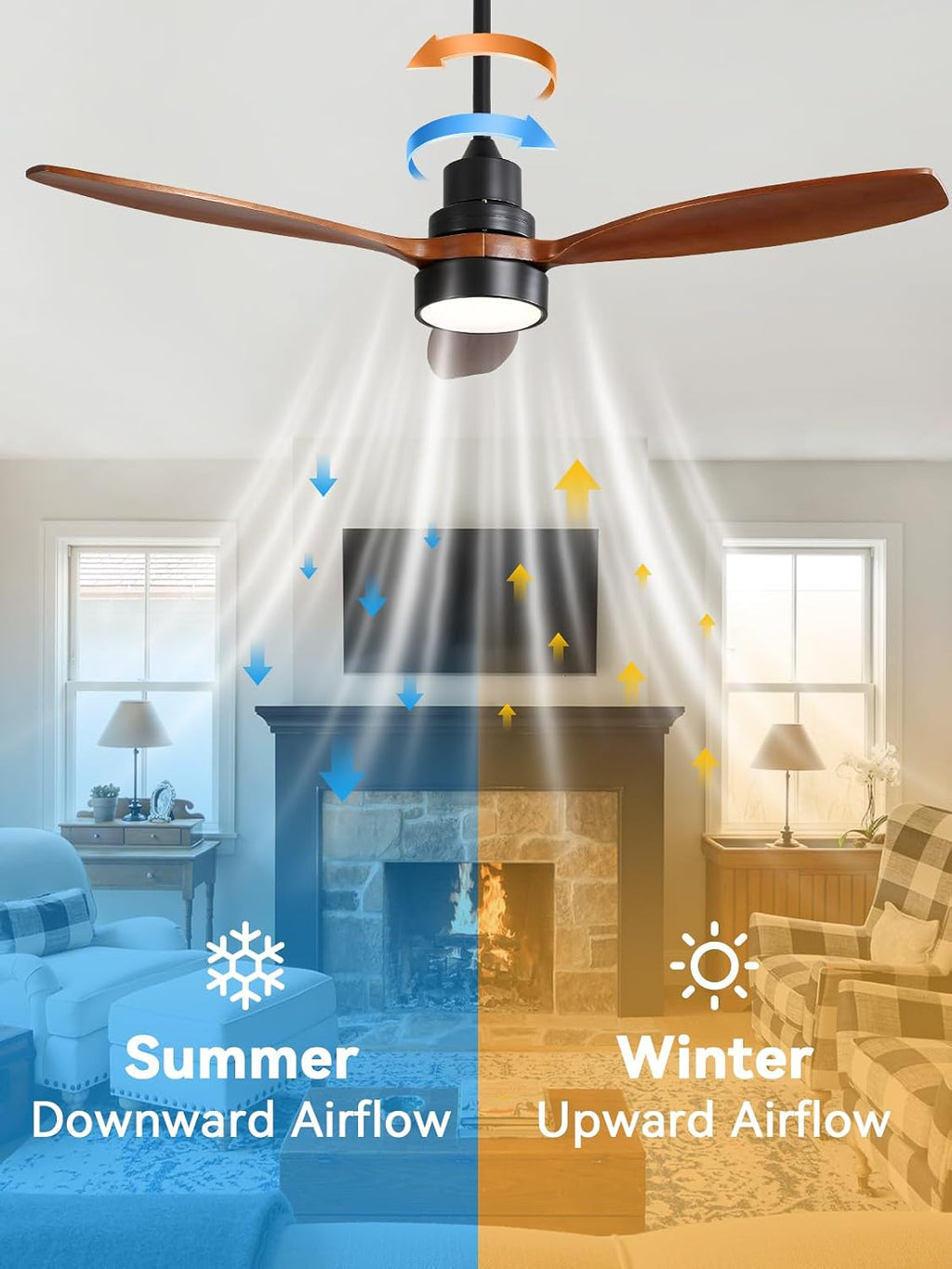Sofucor 52 Inch Smart Ceiling Fans no Light, 3 Blade Wood Ceiling Fan Works with Remote/App/Alexa/Google, for Indoor Bedroom Living Room Outdoor Patio Porch, Brown