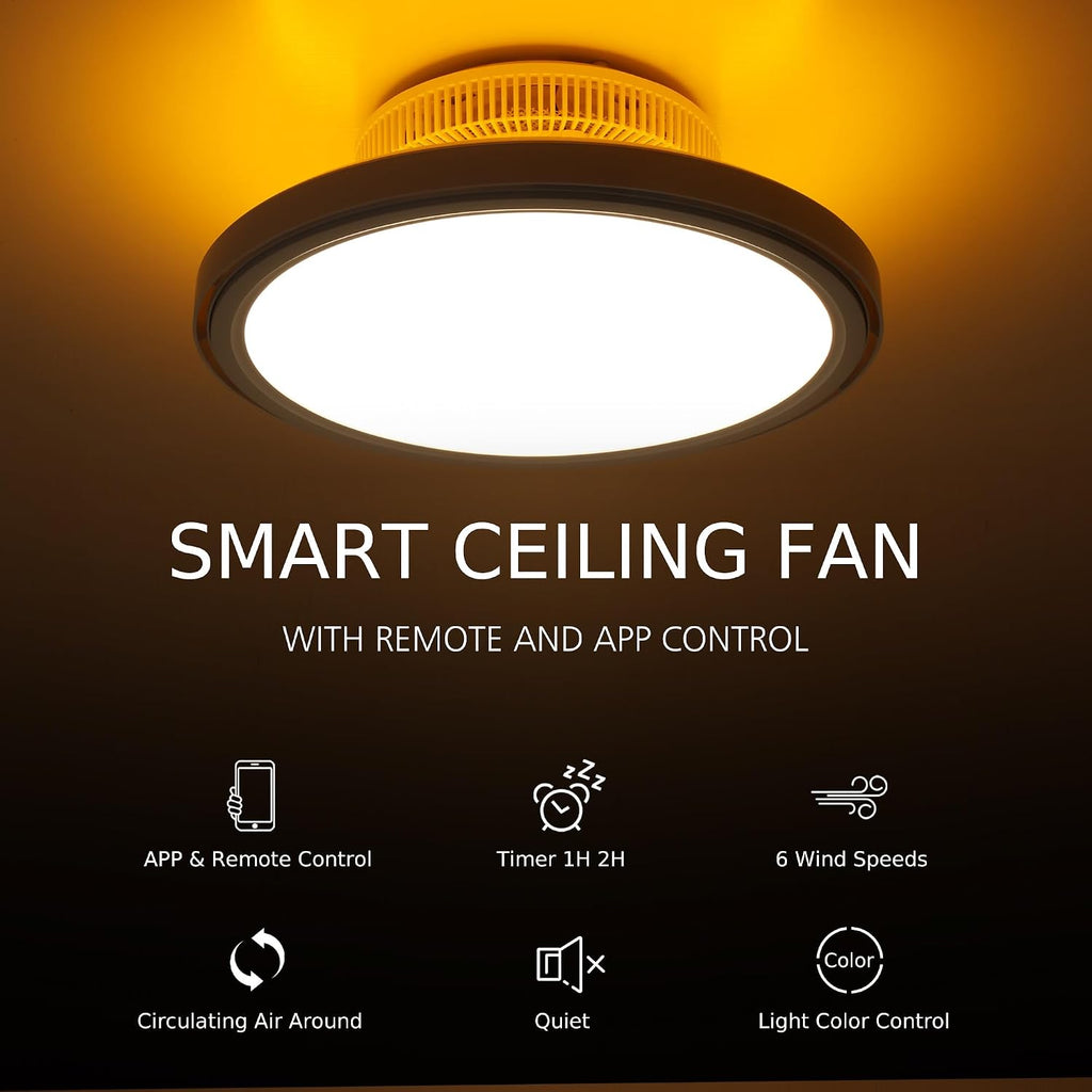 18' Bladeless Ceiling Fan, Low Profile Ceilings Fans with Light for Bedroom, Smart Ceiling Light Fixture with Remote/APP Control, Enclosed Led Flush Mount Ceiling Light 3 Dimmable,White