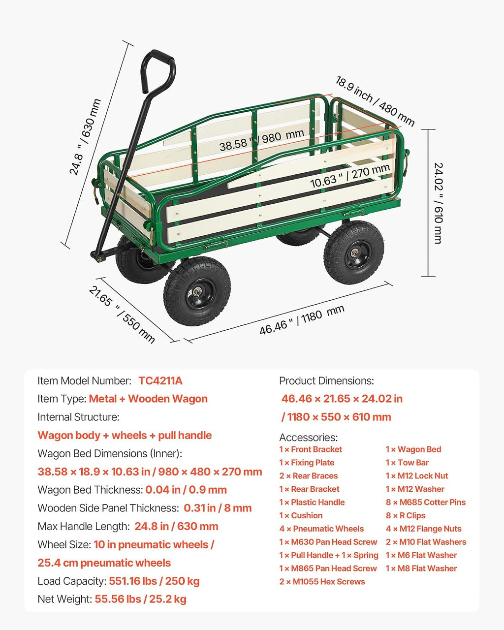 VEVOR Pull Along Kids Wagon, Rolling Toy Cargo Wagons for Kids, Outdoor Children Stroller Wagon for Beach Gardening Camping Essentials with Removable Sides