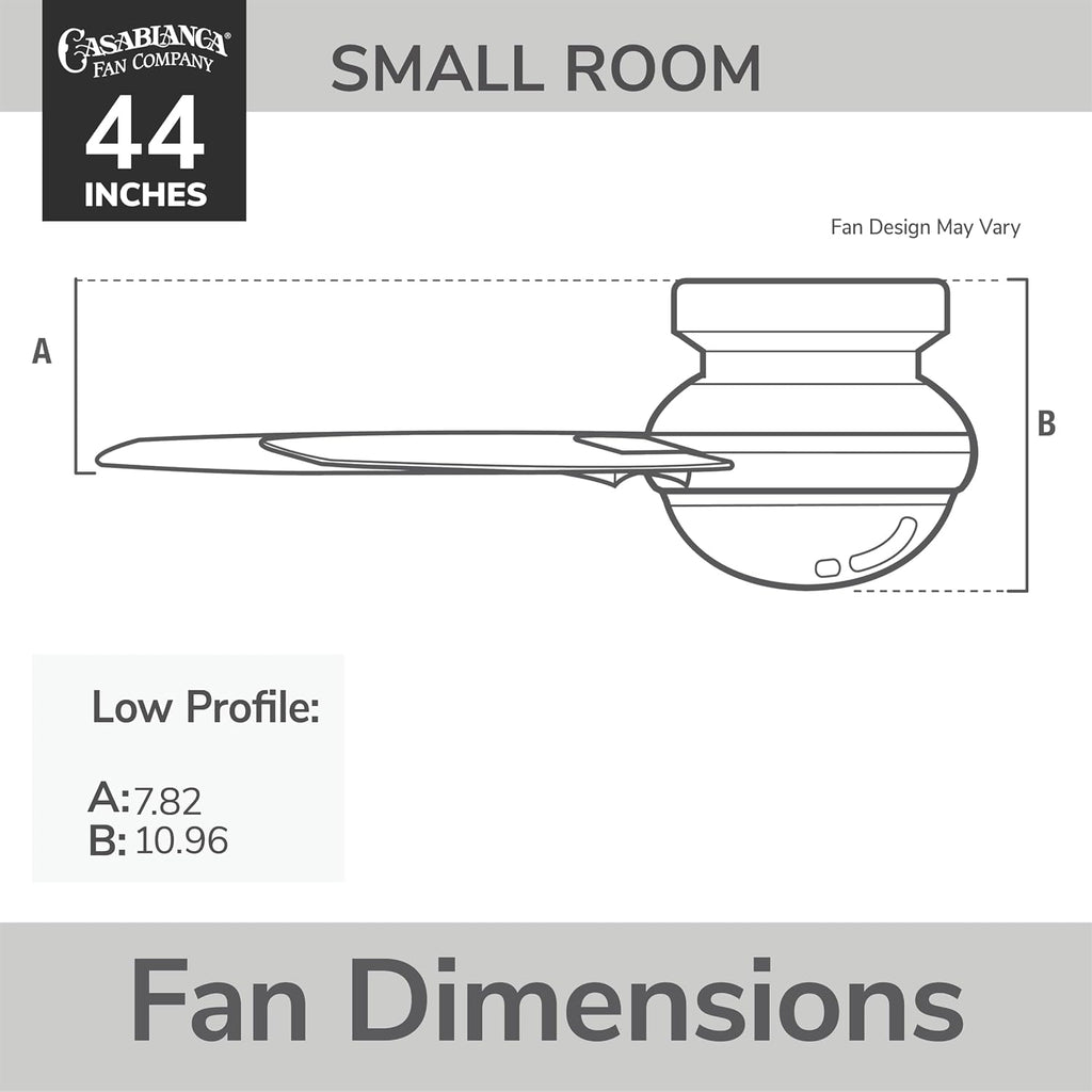 Casablanca 44 inch Indoor Ceiling Fan with LED Light - Low Profile Flush Mount Ceiling Fan for Bedroom, Living Room, or Kitchen, Wall Control, 3 Blades, Includes Bulb - Commodus 59570, Brushed Nickel