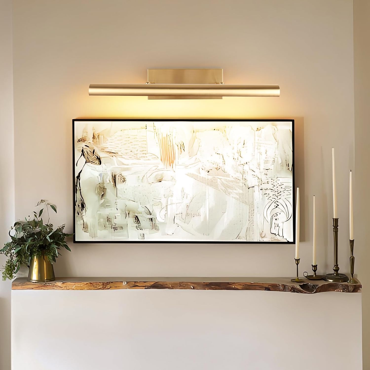 ADISUN Picture Lights for Wall Hardwired, 24 Inch Gold Wall Lights for Pictures,3-Light 2700k,Non-Dimmable, 270° Adjustable Swing Arm, Hardwired Wall Light for Artwork Poster Portrait Library Display