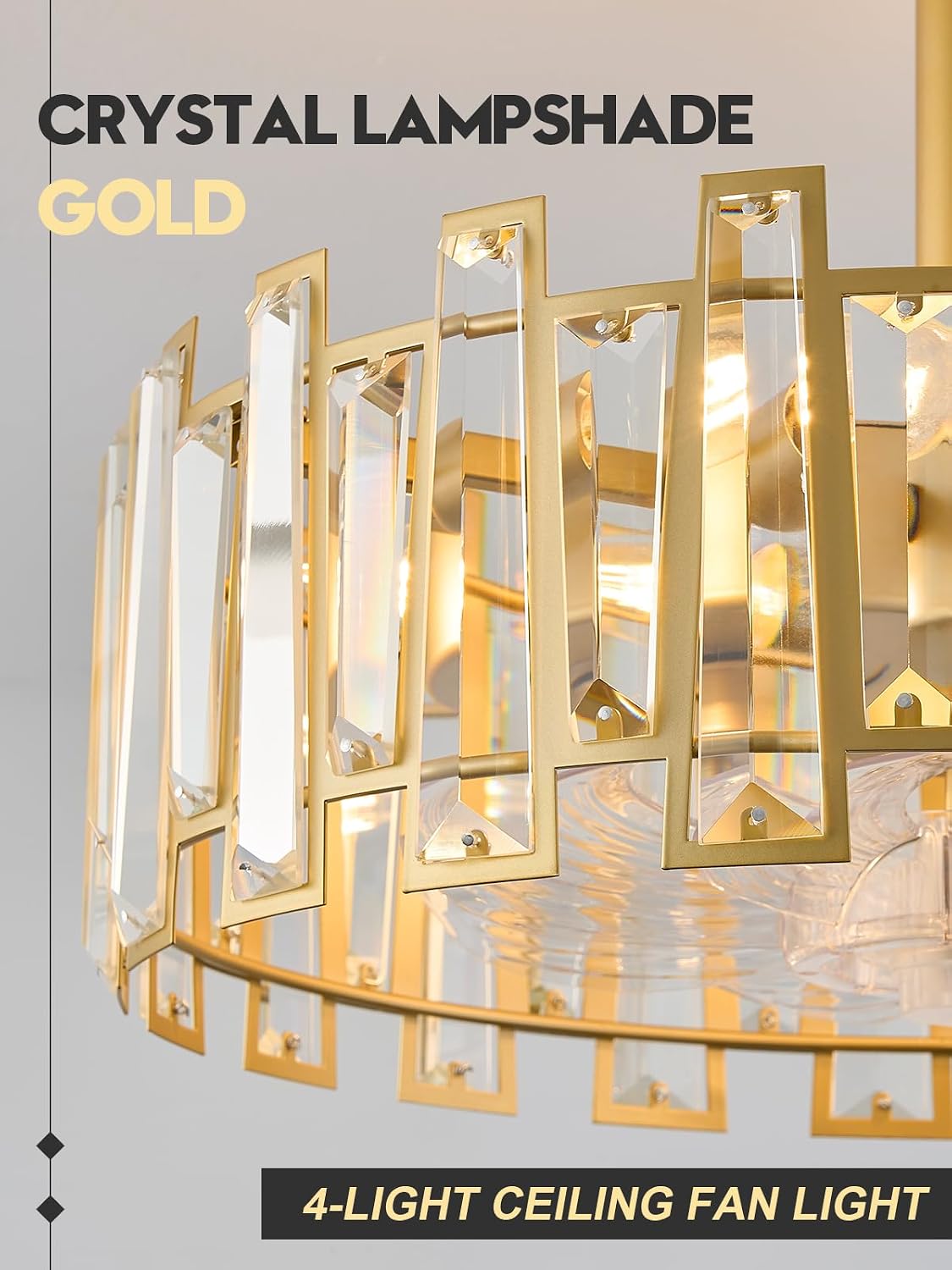 Gold Caged Ceiling Fans with Light, Brass Ceiling Fan Light with Remote Control Modern Crystal Chandelier with Fan 18' Semi-Flush Mount Fandeliers for Bedroom Dining Room Living Room Kitchen