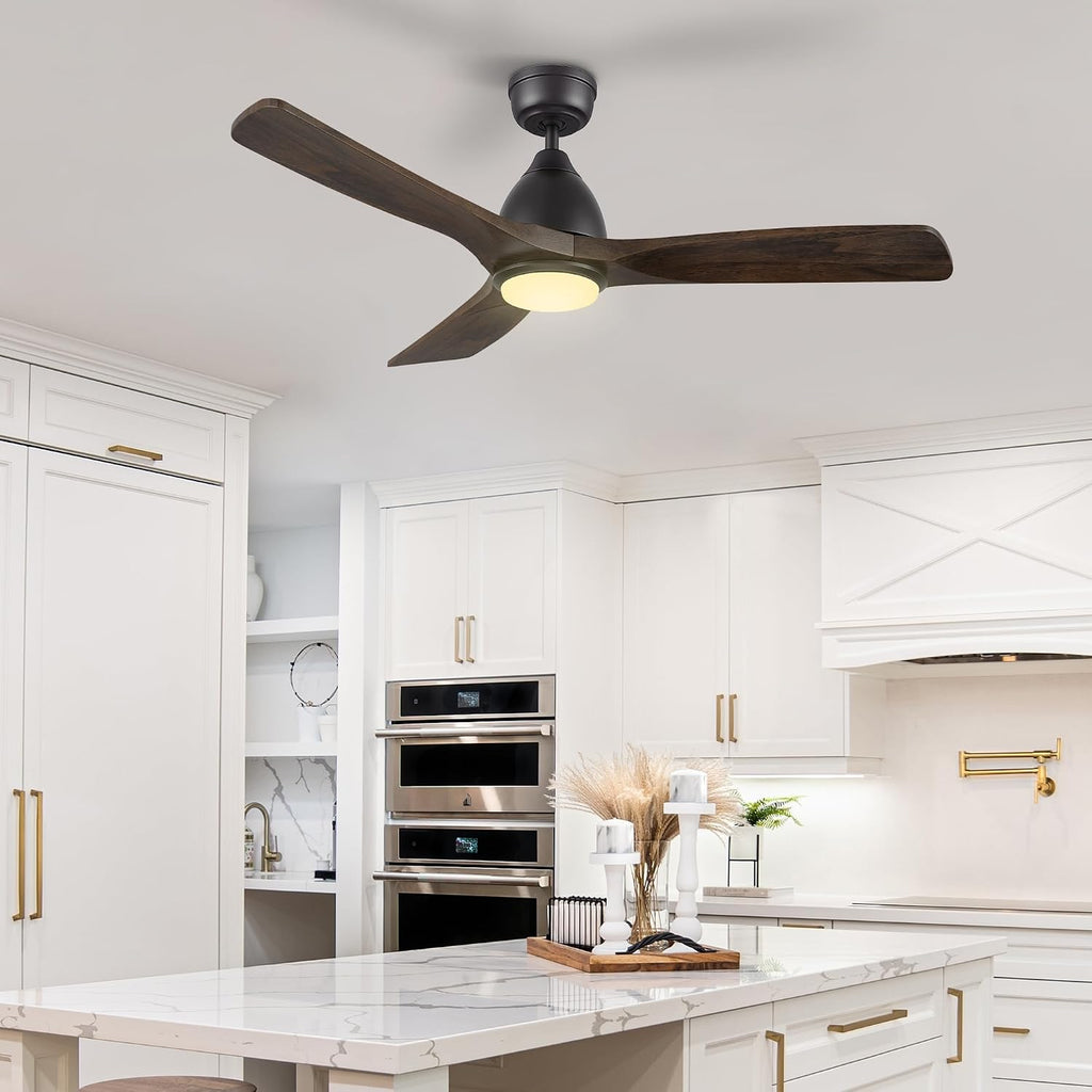 SMAAIR 48' Smart Ceiling Fan with Lights and Remote,Low Profile Modern Ceiling Fan,3 Solid Wood Blades,Works with Siri/Alexa/Google Assistant,10 Speed DC Motor,Dimmable,Indoor Use,Brown Walnut