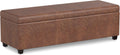 SIMPLIHOME Avalon Extra Large Storage Ottoman Bench - 54 inch Wide Upholstered Vegan Leather Rectangular Lift-Top Ottoman in Distressed Saddle Brown, Contemporary Bench for Living Room with Storage