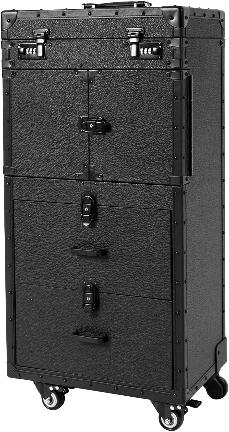 Beauty Salon Trolley Suitcase, Makeup Rolling Train Case, Professional Rolling Makeup Train Case, Hair Stylist Beauty Travel Organizer, Makeup Rolling Train Case Large Storage Cosmetic Trolley (Black)