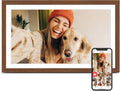 Digital Picture Frame, 15.6 Inch Frameo Digital Frame WiFi, 1920 * 1080 IPS FHD Touchscreen, 32GB, Tabletop&Wall-Mounted, Share Picture Video, Large Electric Photo Frame, Mom Gifts, Teak Woodgrain