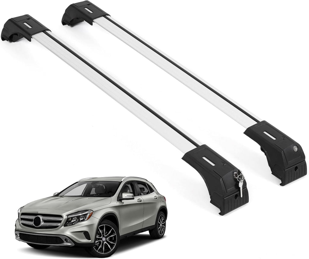 ERKUL Roof Rack Cross Bars for Mercedes Benz GLA 2014-2020 | Aluminum Crossbars with Anti Theft Lock for Rooftop | Compatible with Flush Rails - Silver