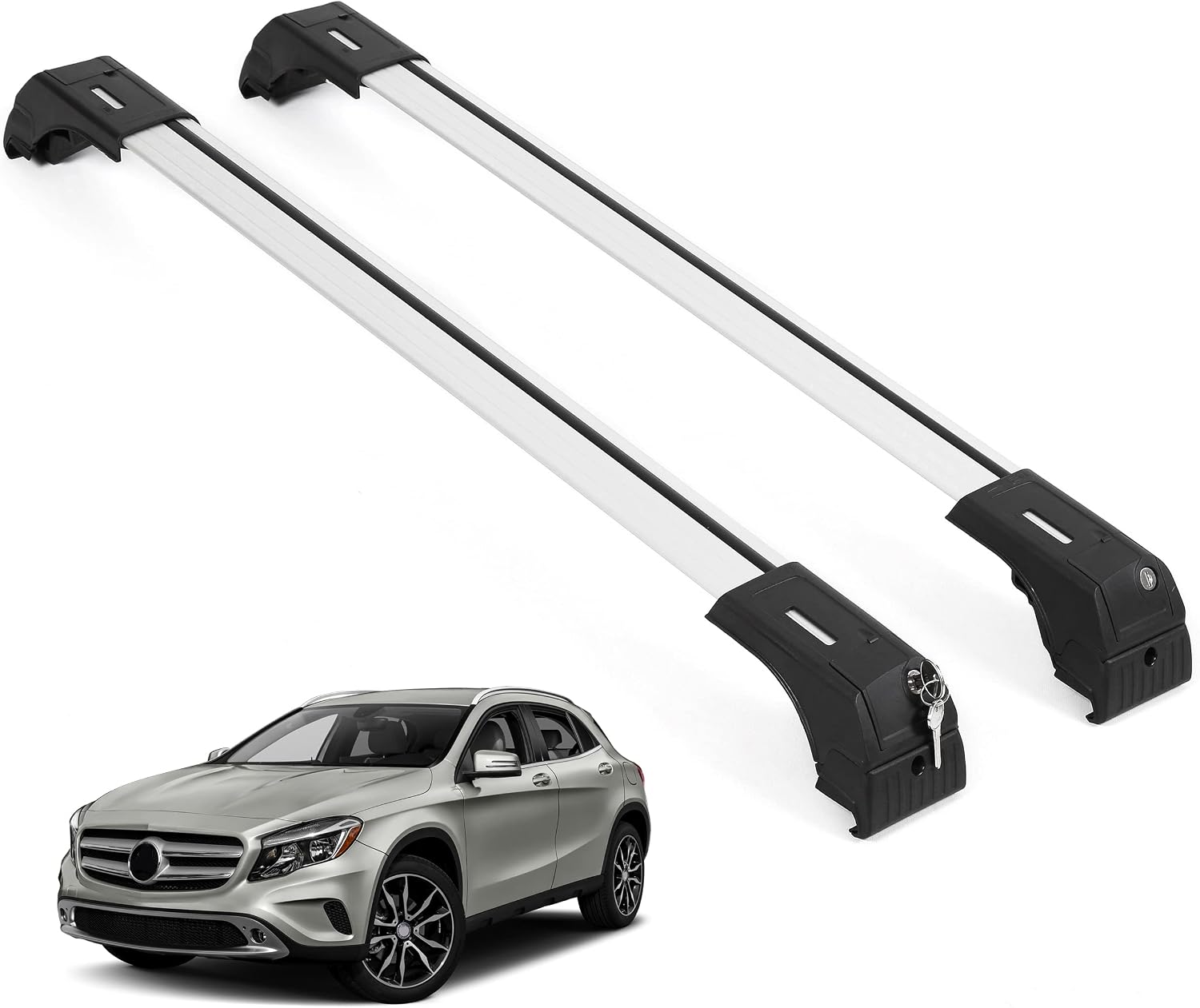ERKUL Roof Rack Cross Bars for Mercedes Benz GLA 2014-2020 | Aluminum Crossbars with Anti Theft Lock for Rooftop | Compatible with Flush Rails - Silver
