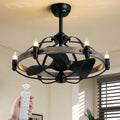 27'' Farmhouse Cage Ceiling Fan with Light Remote Control, Ash Brown Rustic Ceiling Fan with Lights,Vintage Chandelier Fan for Kitchen Dining Room Living Room