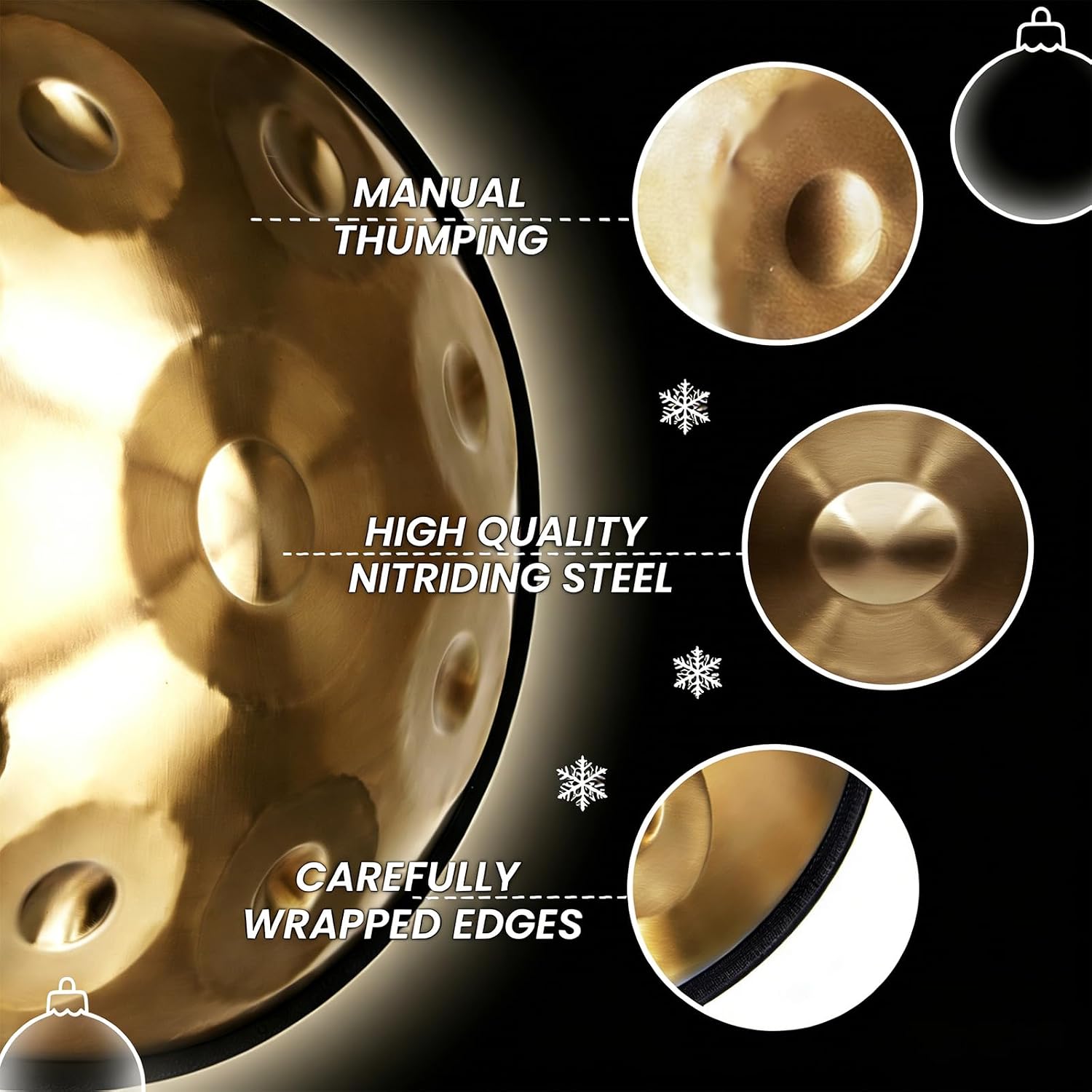 'SINGOFIRE' 10-Notes Handpan Drum, Handpan Drums for Adults, 22-Inch 440Hz D Minor Kurd Handpan, Handpans Instrument with Soft Drum Bag, 2 Handpan Mallets, Stand and Dust-Free Cloth(Gold)