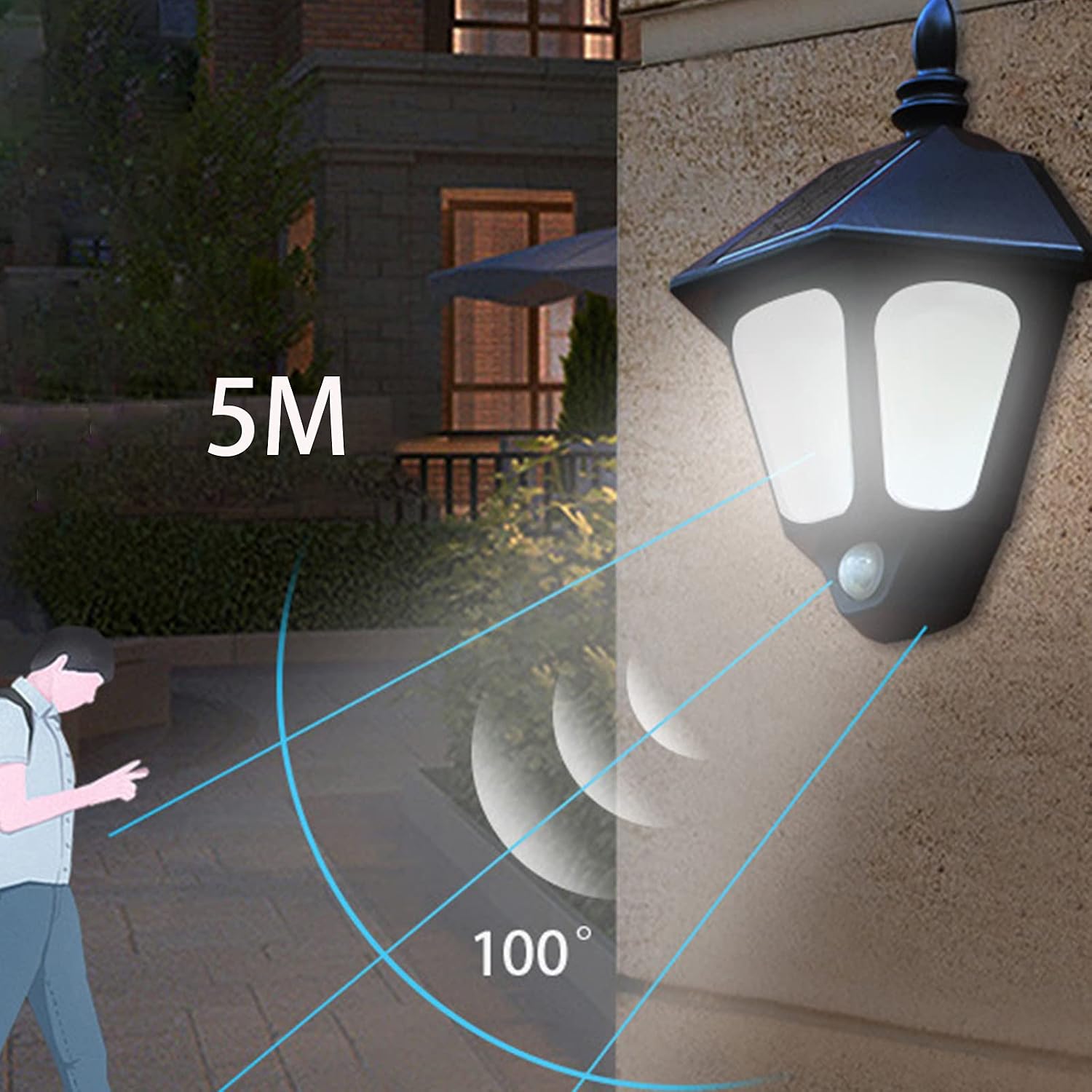 Smart Solar Light Outdoor with Motion Sensor Outside Wall Lights LED Waterproof IP65 Wall Sconce Lamp 3000K Warm White for Porch Garage House Front Door Corridor Illumination