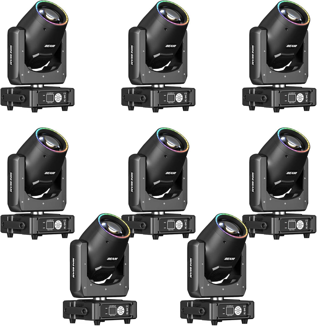 8 Pack 230W 7R Beam Moving Head Lights 14Gobos 14 Colors Prisms/Wash/Beam/Frost/Rainbow Stage Effect Spotlights 48-Facet Prism 2.3° Beam Angle 18CH DMX512 Sound Activated Lights