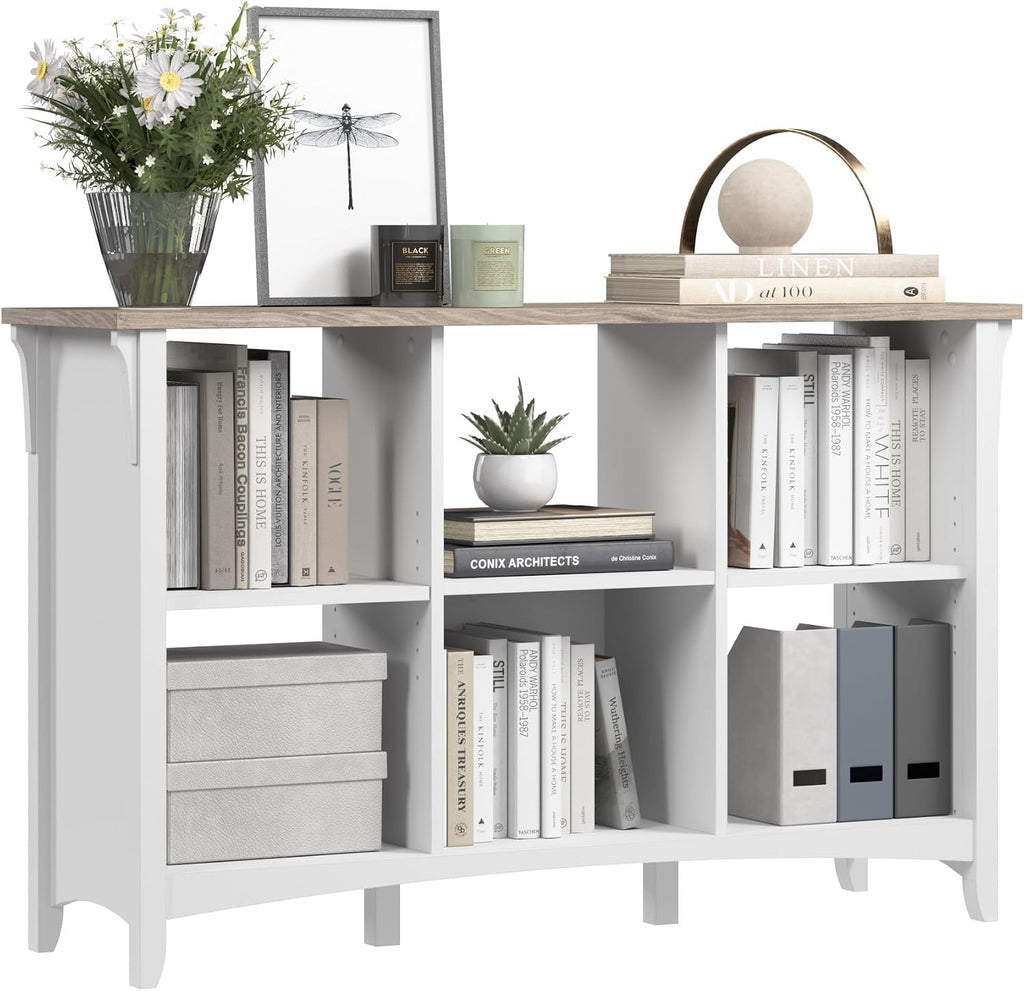 Bush Home Salinas 6 Cube Organizer in Pure White and Shiplap Gray, Office Storage Solution, Home Organizer with Open Shelving, Compact Unit for Books and Supplies