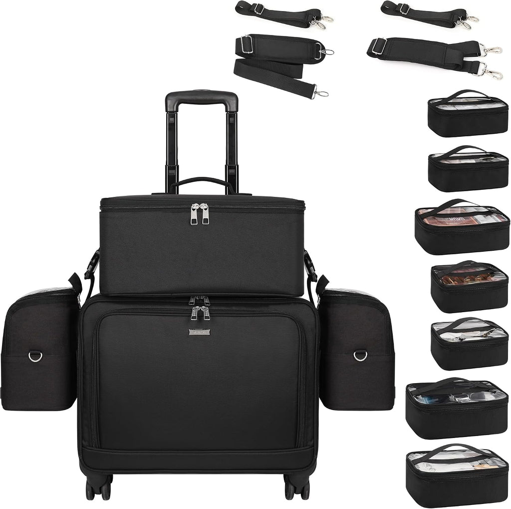TANTO Rolling Makeup Train Case, Professional Makeup Case on Wheels Makeup Artist Bag With 7 Small Bag 4 in 1 Extra Large Cosmetics Organizer Cosmetology Case With Swivel Wheels &Adjustable Dividers