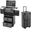 Rolling Makeup Cosmetology Train Case with Key Swivel Wheels Large Cosmetic Organizer Train Case Makeup Travel Case with Password Locks Traveling Cart Trunk Black Traveling Cart Trunk Black