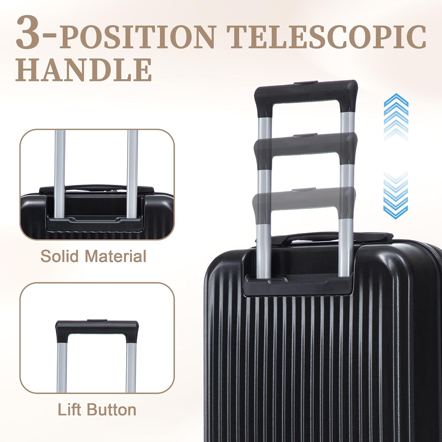 Two-piece luggage set with swivel wheels black hard shell 20-inch carry-on and 14-inch vanity case (Black)