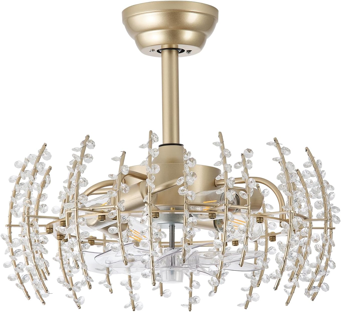 20' Gold Crystal Flower Fandelier Ceiling Fan with Light, Gold Crystal Chandelier Ceiling Fans Remote Control with 6 Speeds for Bedroom, Living Room, Nursery