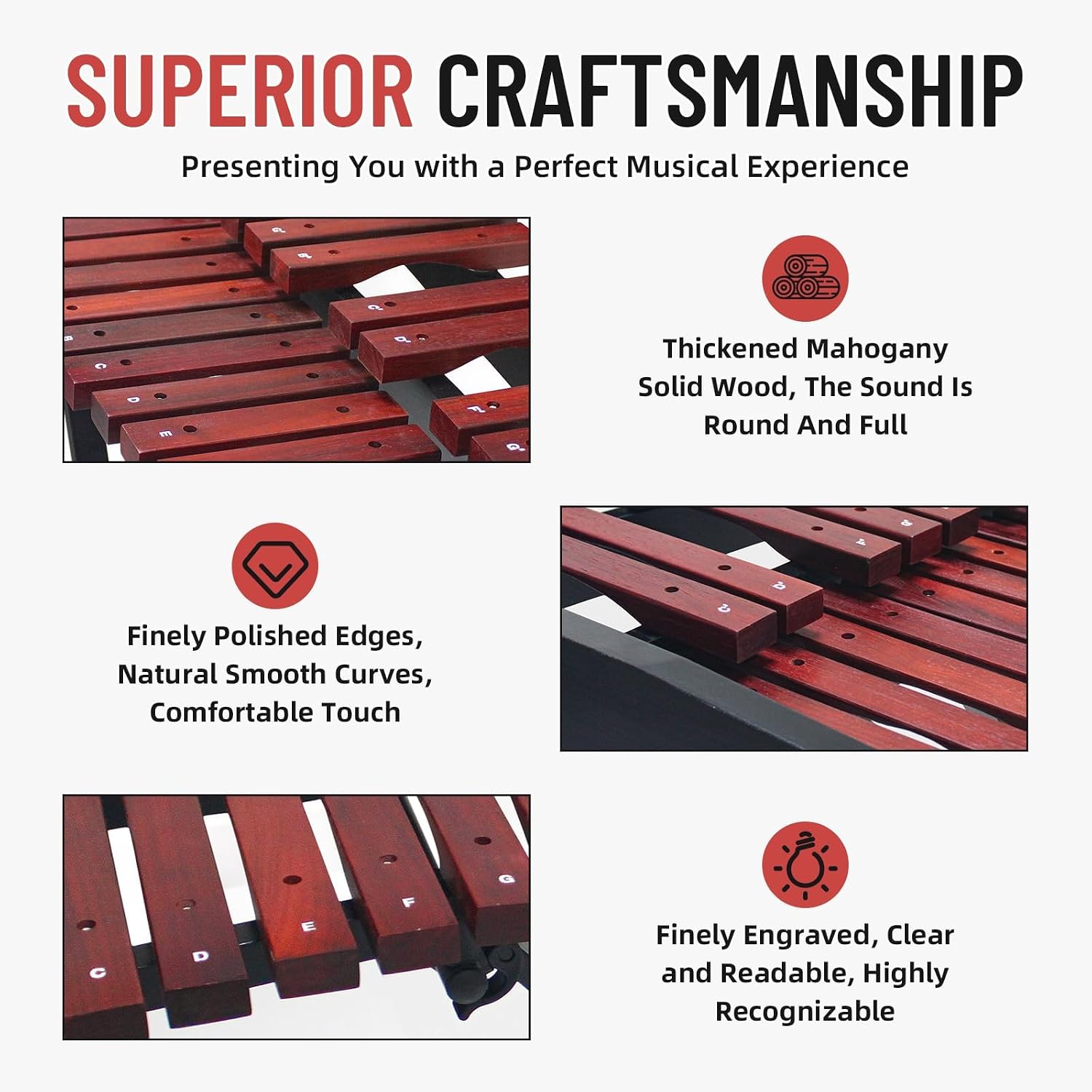 Marimba Xylophone 37 Key,with Mallets, Adjustable Stand,Carrying Case | Accurate tone;Made of solid wood;Waterproof protective case;Adjustable stand