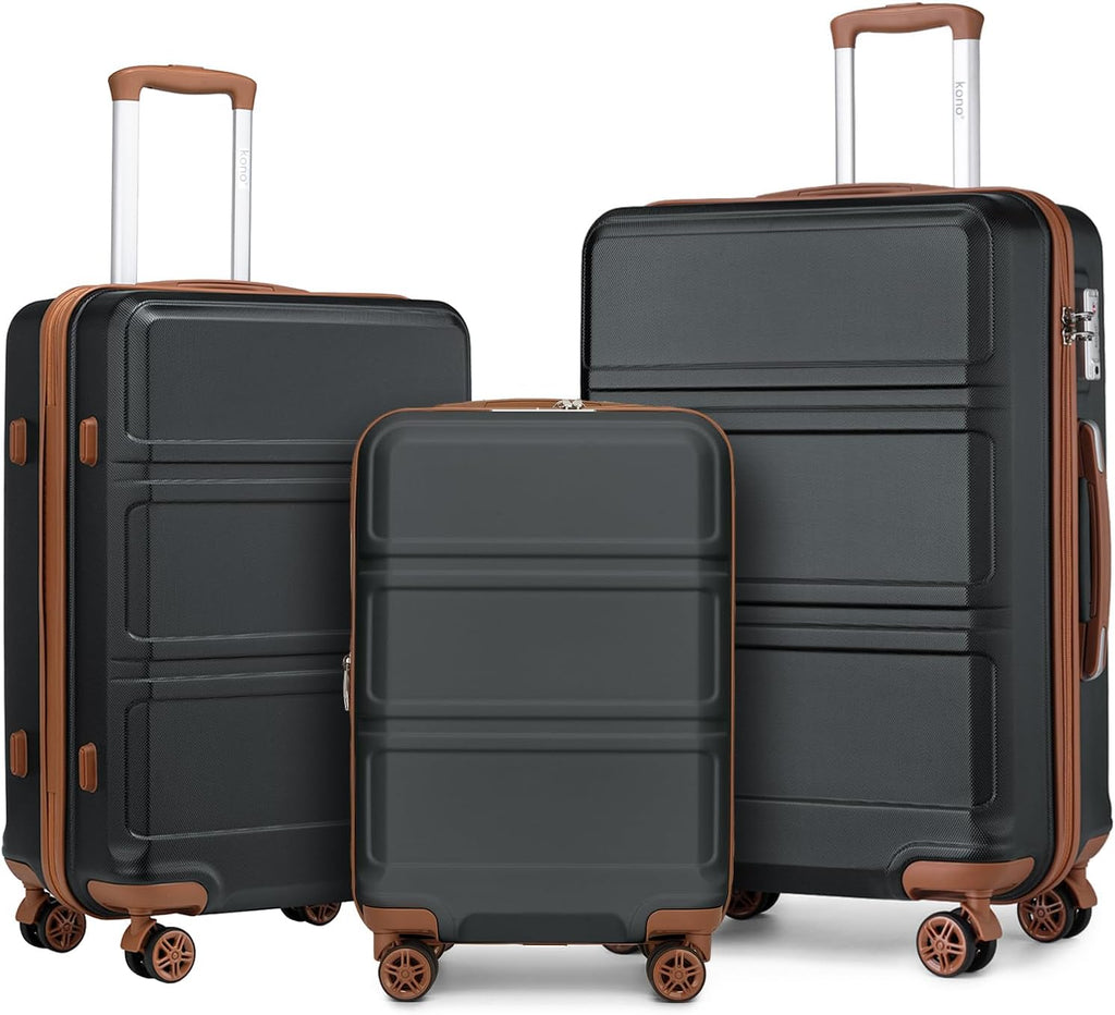 Kono 3 Piece Luggage Sets with Spinner Wheels TSA Lock Lightweight PC+ABS Hardside Travel Rolling Suitcases 20in 24in 28in Carry on Apricot Grey