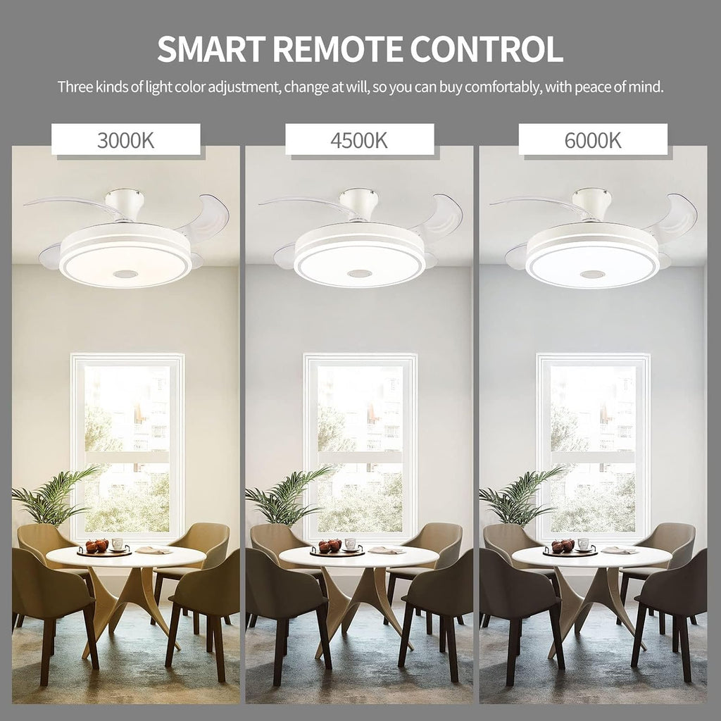 42in retractable ceiling fan with lights remote control,RGB color changing Bluetooth Ceiling Fan With Speaker Low Profile Modern Flush Mount for Bedroom, Living Room fandelier