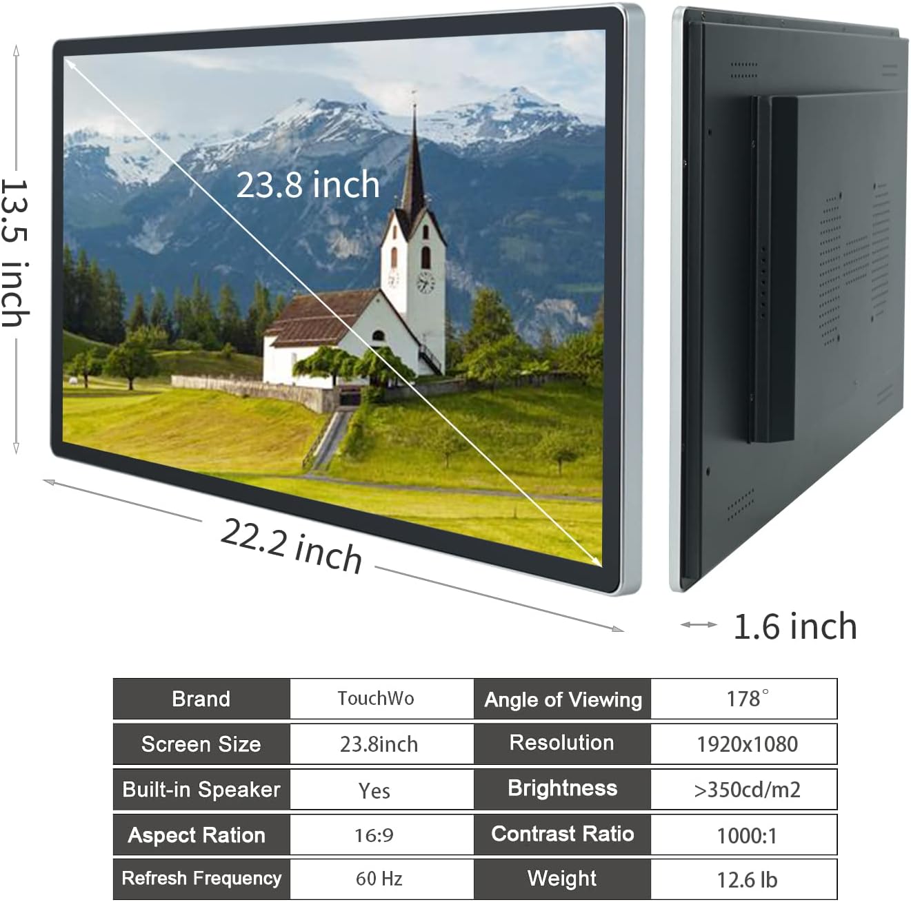 23.8 inch Android 12 Touchscreen Monitor Tablet, 16:9 FHD 1080P, WiFi & BT, Built-in Speakers, RK3588 4GB RAM & 64GB ROM, Smart Board for Classroom, Meeting & Game