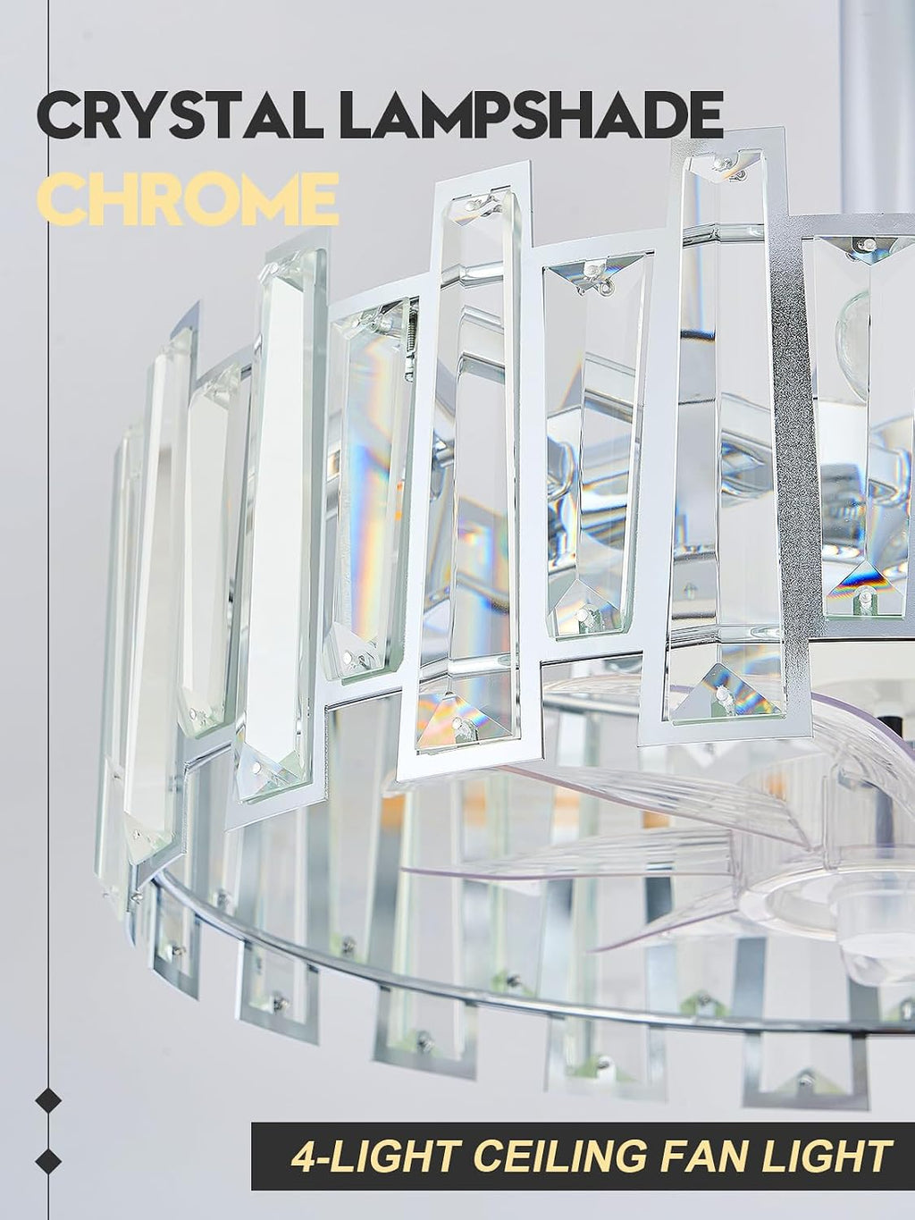 Modern Chrome Caged Ceiling Fan with Light for Bedroom Crystal Ceiling Light Fixture with Fan Bladeless Crystal Chandelier with Fan 18' Fandelier for Kitchen Hallway Dining Room