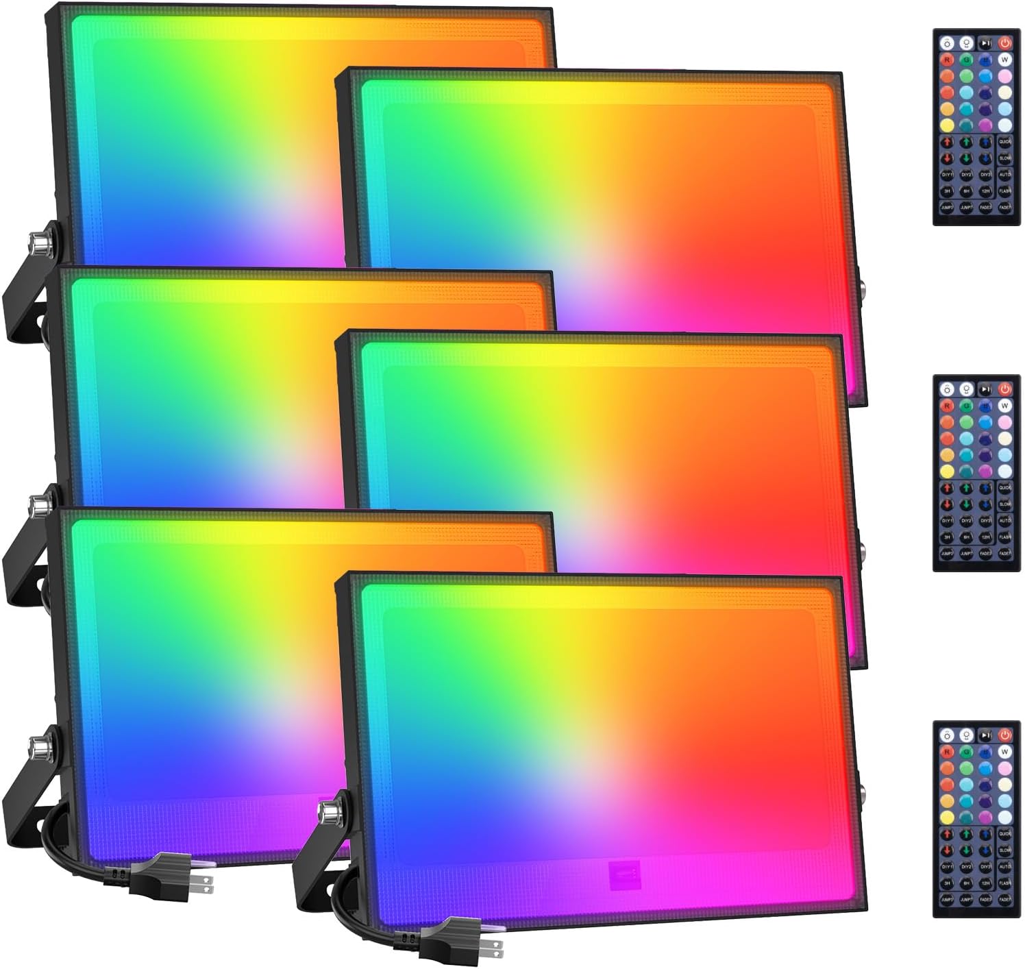 Onforu 6 Pack RGBW LED Flood Light 800W Equivalent, 100W Color Changing Floodlight with 44 Keys Remote, 2700K Warm White IP66 Waterproof Spot Lights Outdoor, Uplights for Stage, Party