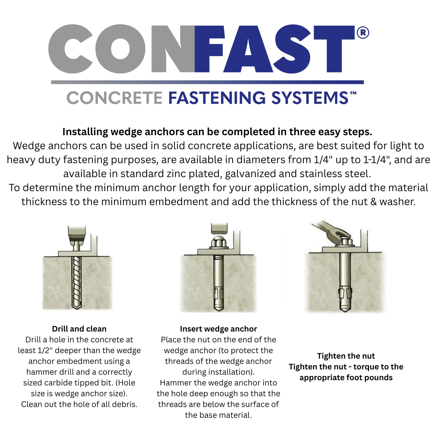 CONFAST 1/2' x 10' Galvanized Wedge Anchor (Box of 25)