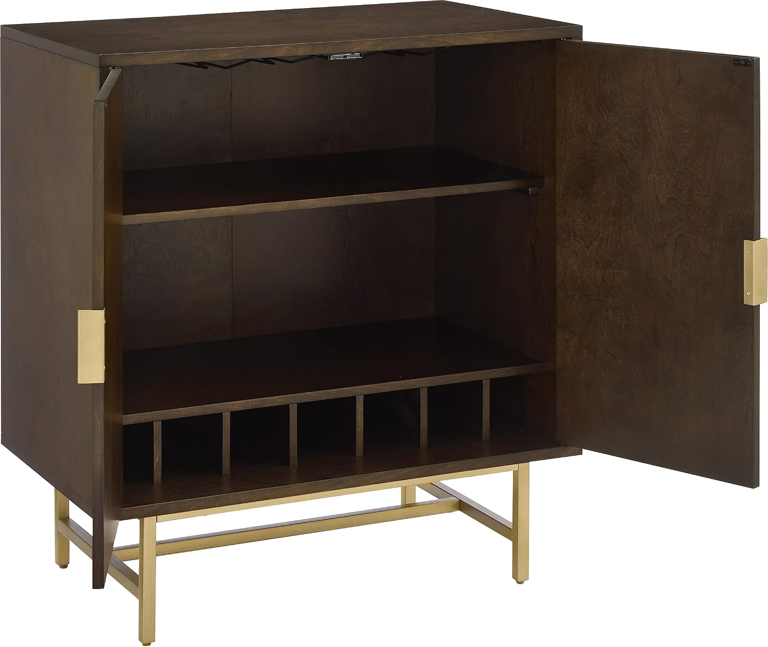Crosley Furniture Blair Bar Cabinet with Storage Shelves and Wine Rack, Dark Brown/Gold