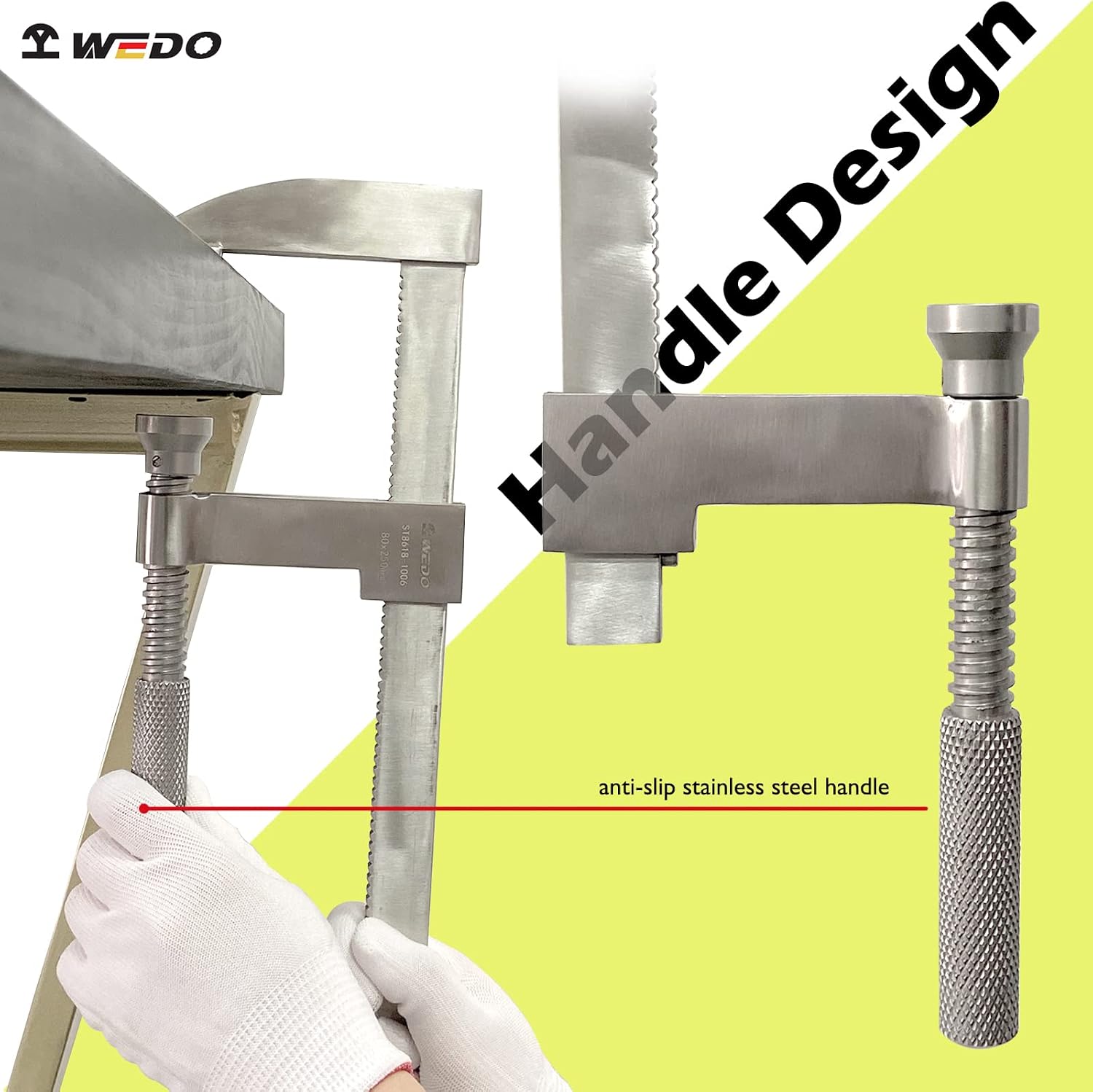 WEDO Bar Clamp, Stainless Steel F Clamp, Deep throat 3', Max jaw opening 16', Heavy Duty Bar Clamp for Welding Woodworking, Metal working, DIY and Crafts