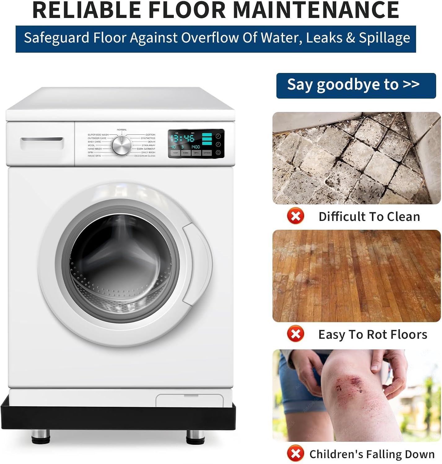 GarveeTech 2025 NEW Heavy-Duty Carbon Steel Washing Machine Pan with Connector & Hole - 27 in x 25 in × 2 in Rust-Free Water, with 4 Anti-Vibration Feet, Protects Floor From Water Damage Protection
