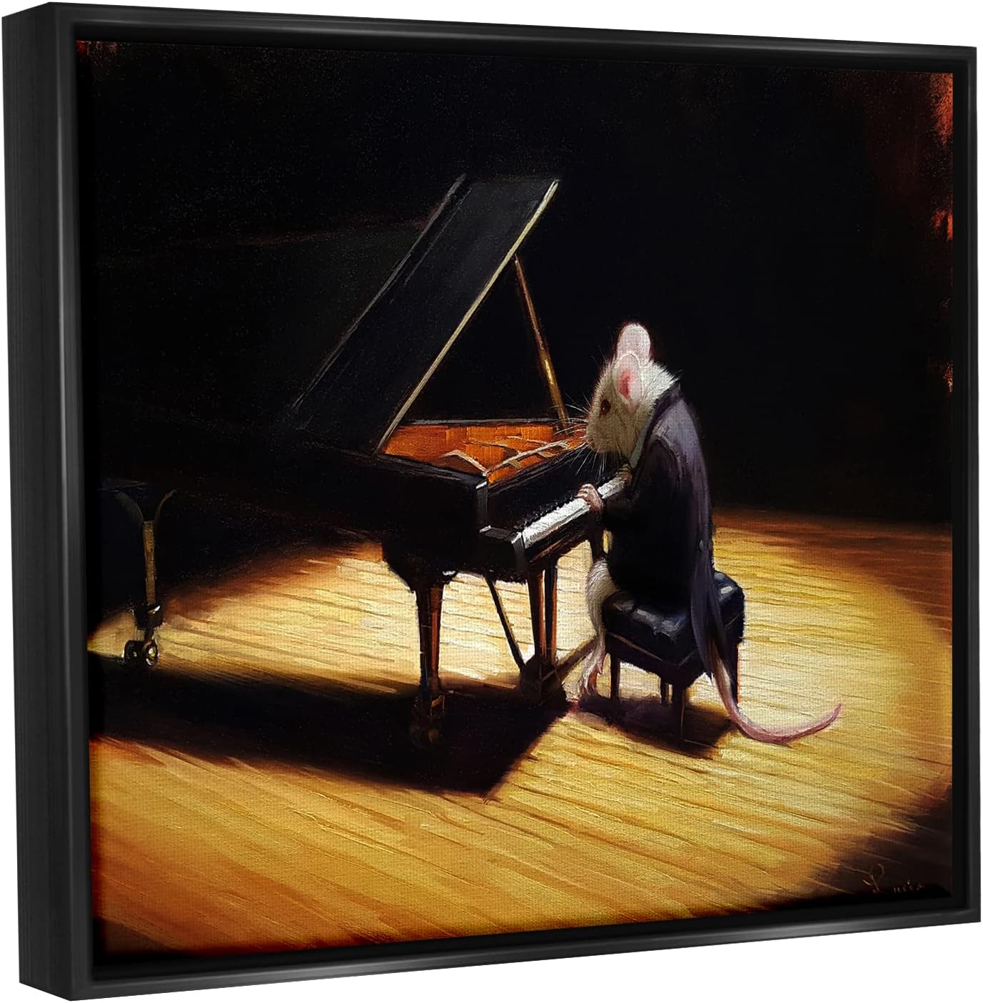 Stupell Industries Mouse Musician Playing Grand Piano Stage Spotlight Floating Framed Wall Art, Design By Lucia Heffernan
