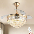 42' Gold Crystal Fandelier Ceiling Fan with Lights, Retractable Blades, Remote Dimmable LED, 3 CCT Color Temp, Memory, Reversible DC Motor, 6 Speed, Timer, Indoor Bedroom Living Room