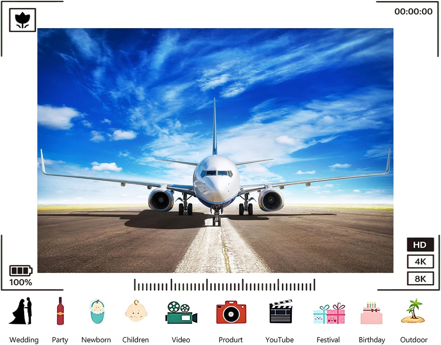 Trykid 20x10ft Commercial Jet Tarmac Blue Sky Backdrop Modern Aviation Clear Day Scene Photography Background Global Event Party Decoration Photo Booth Prop Fabric