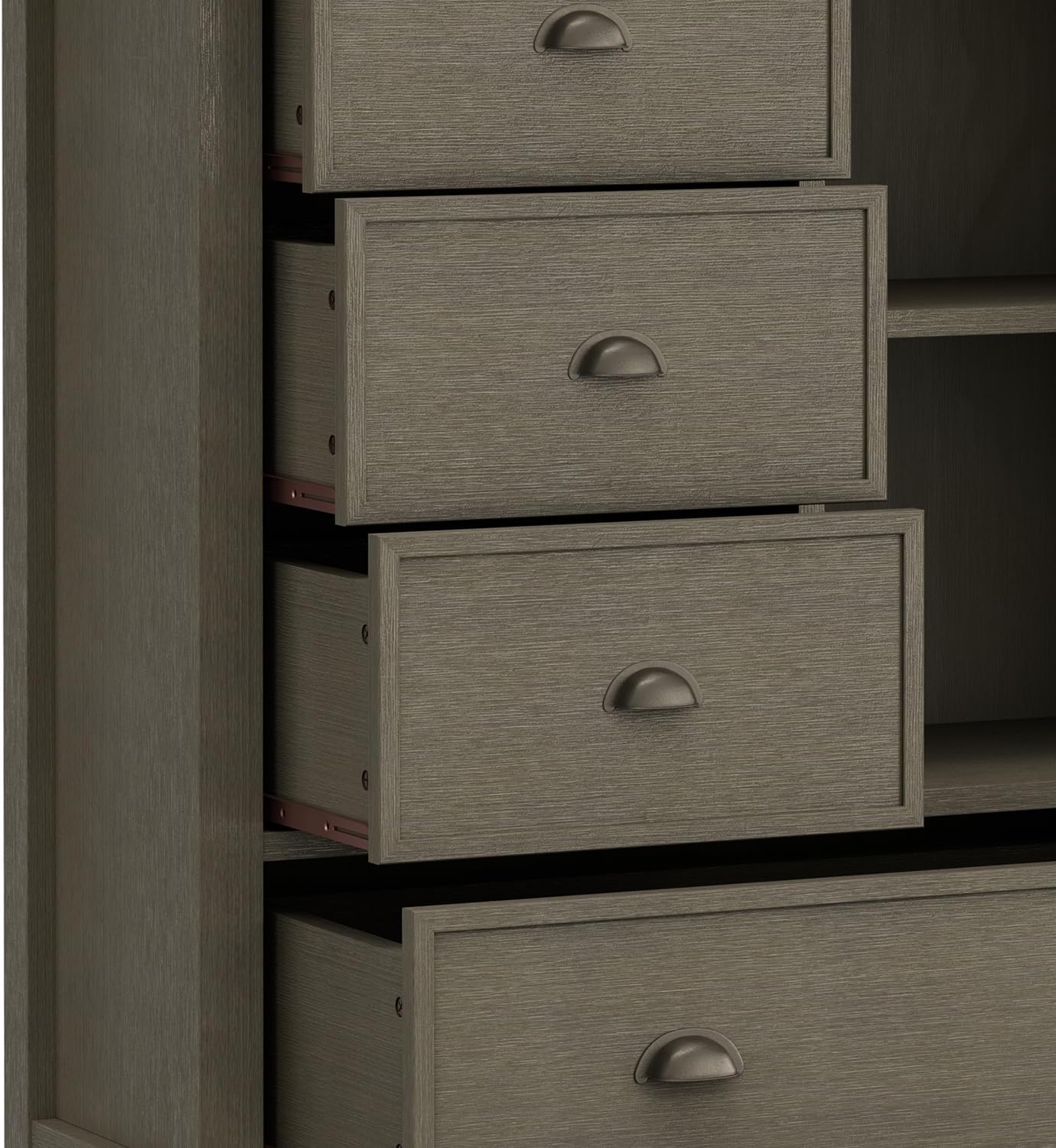 SIMPLIHOME Redmond Storage Cabinet - 39 inch Wide Solid Wood Medium Storage Cabinet in Farmhouse Grey, Transitional Accent Cabinet for Entryway or Living Room with 4 Drawers and Cabinet Storage