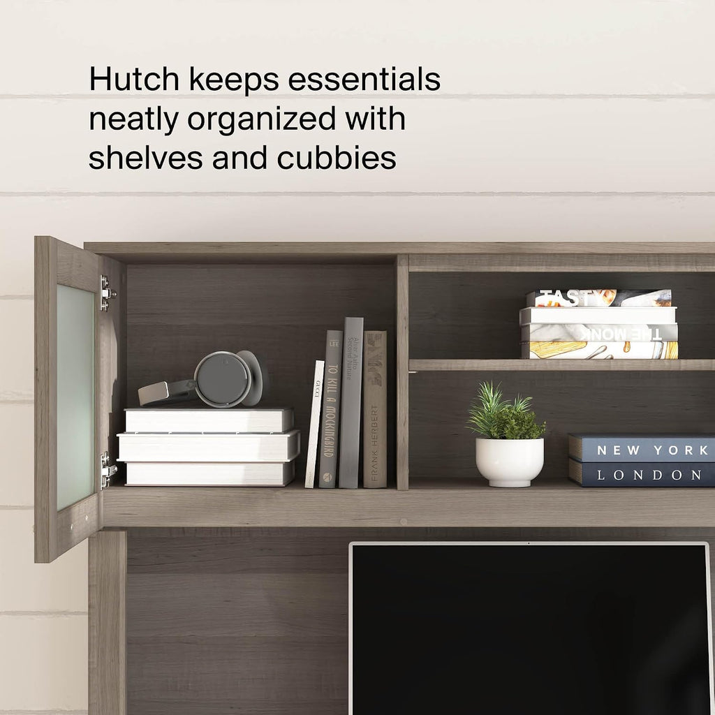 Bush Home 60-Inch L-Shaped Desk with Hutch, Corner Computer Office Desk with File and Box Drawers, Shelves and Storage Cabinet, Home Office Workstation, Somerset Collection, Ash Gray
