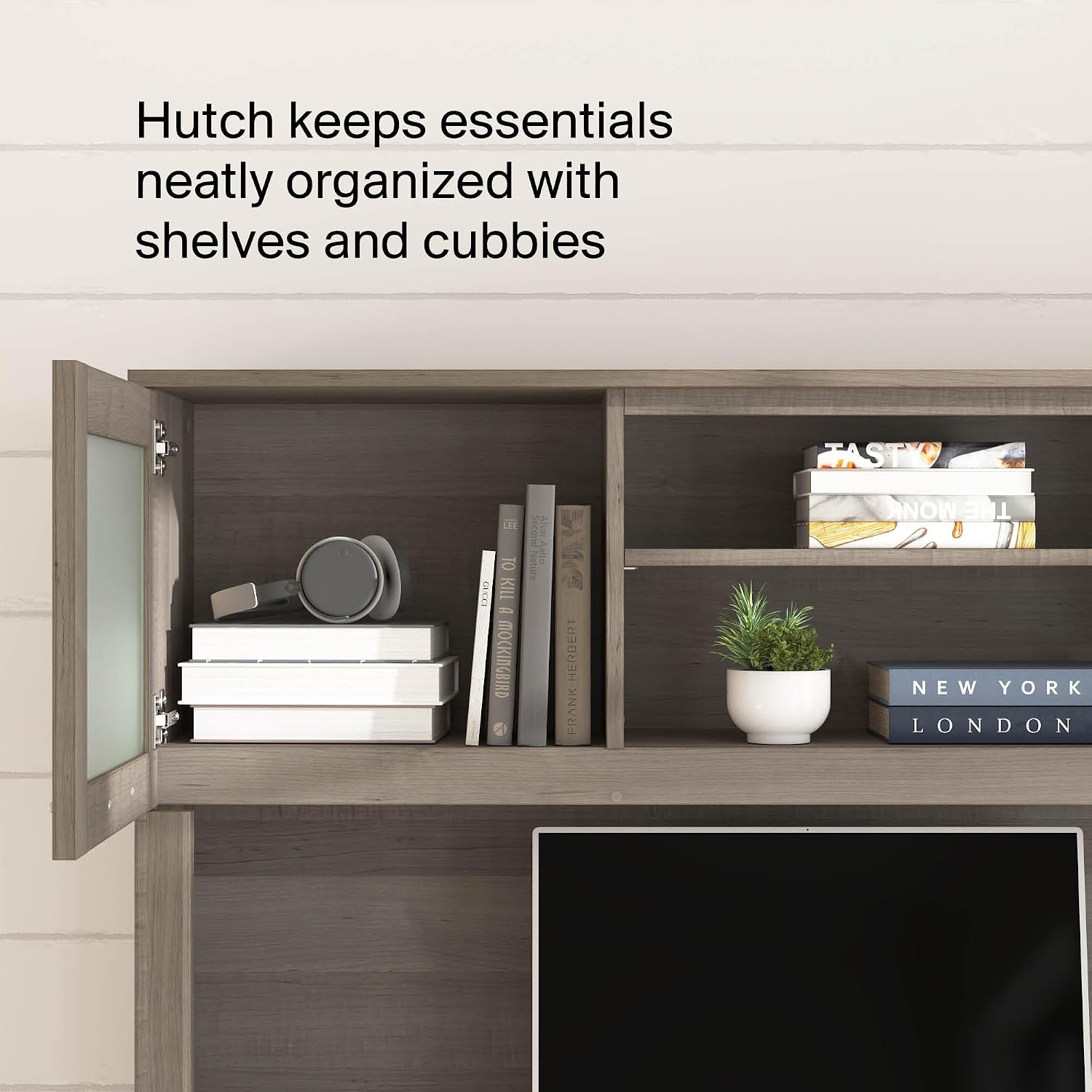 Bush Home 60-Inch L-Shaped Desk with Hutch, Corner Computer Office Desk with File and Box Drawers, Shelves and Storage Cabinet, Home Office Workstation, Somerset Collection, Ash Gray