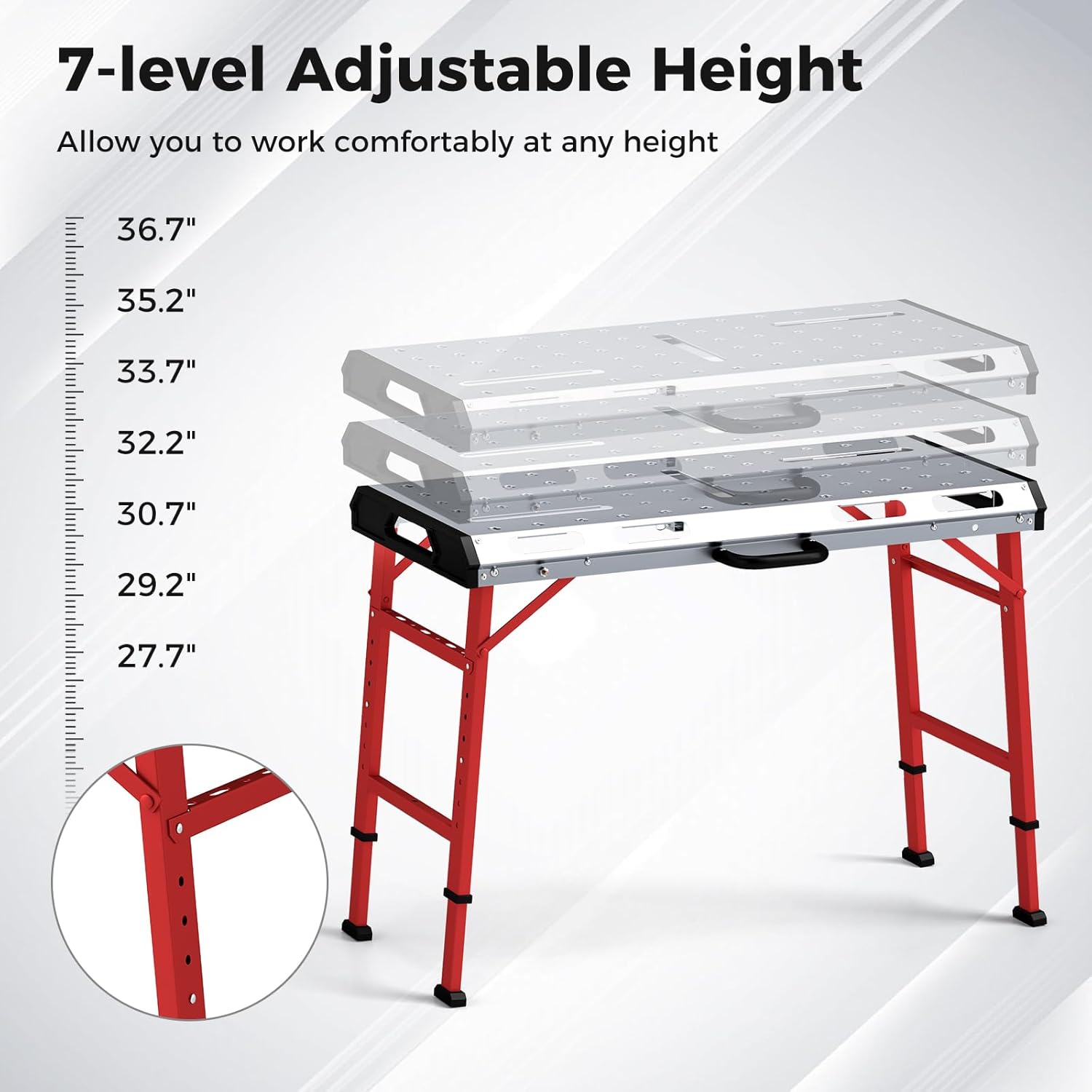 Goplus Portable Welding Table, 42' x 21' Folding Height Adjustable Weld Table Top w/1000LBS Capacity, 2 Bar Clamps, 8 Tool Slots, Handle, 0.7' Holes, Heavy-Duty Workbench Fixture Table for Garage