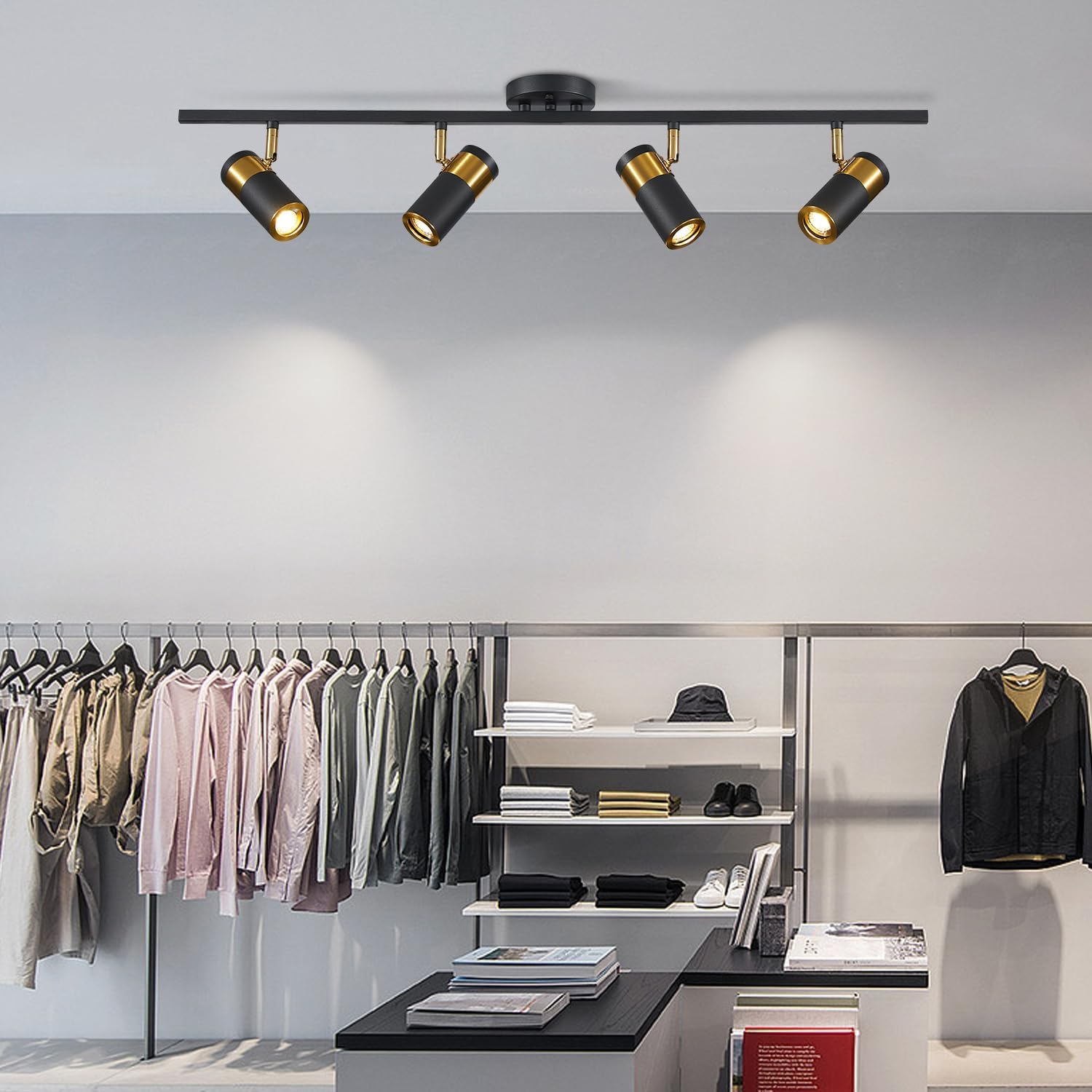 4 Lights Matte Black Track Lighting, Modern Flush Mount Ceiling Light, Modern Ceiling Spot Light for Bedroom Living Room Kitchen Island