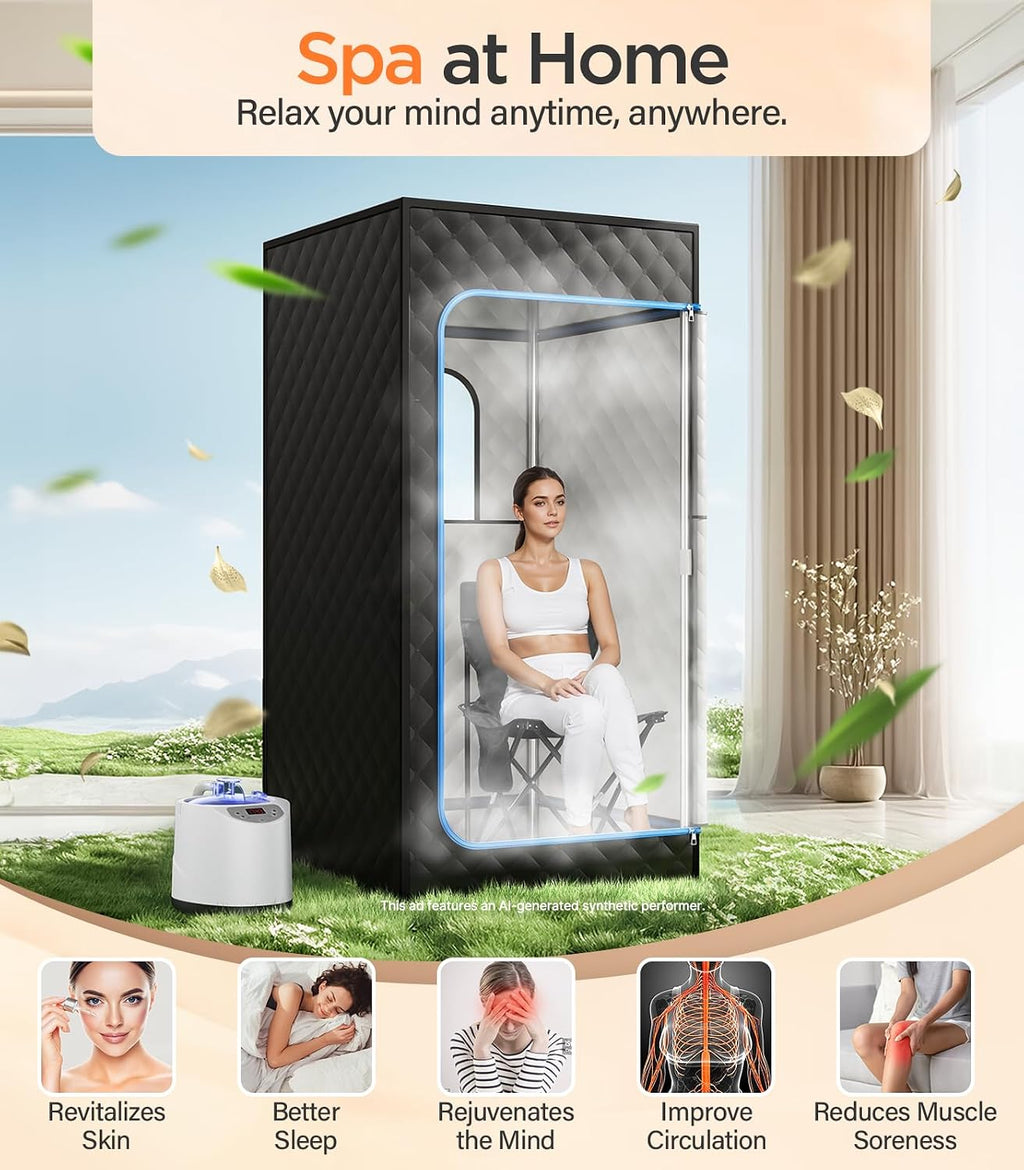 Portable Steam Sauna for Home | 71' Full Body Sauna Tent with 1200W 3L Steamer, 15 Heat Levels, Timer & Remote Control, Foldable Chair | Large Size for Adults, VOC-Free