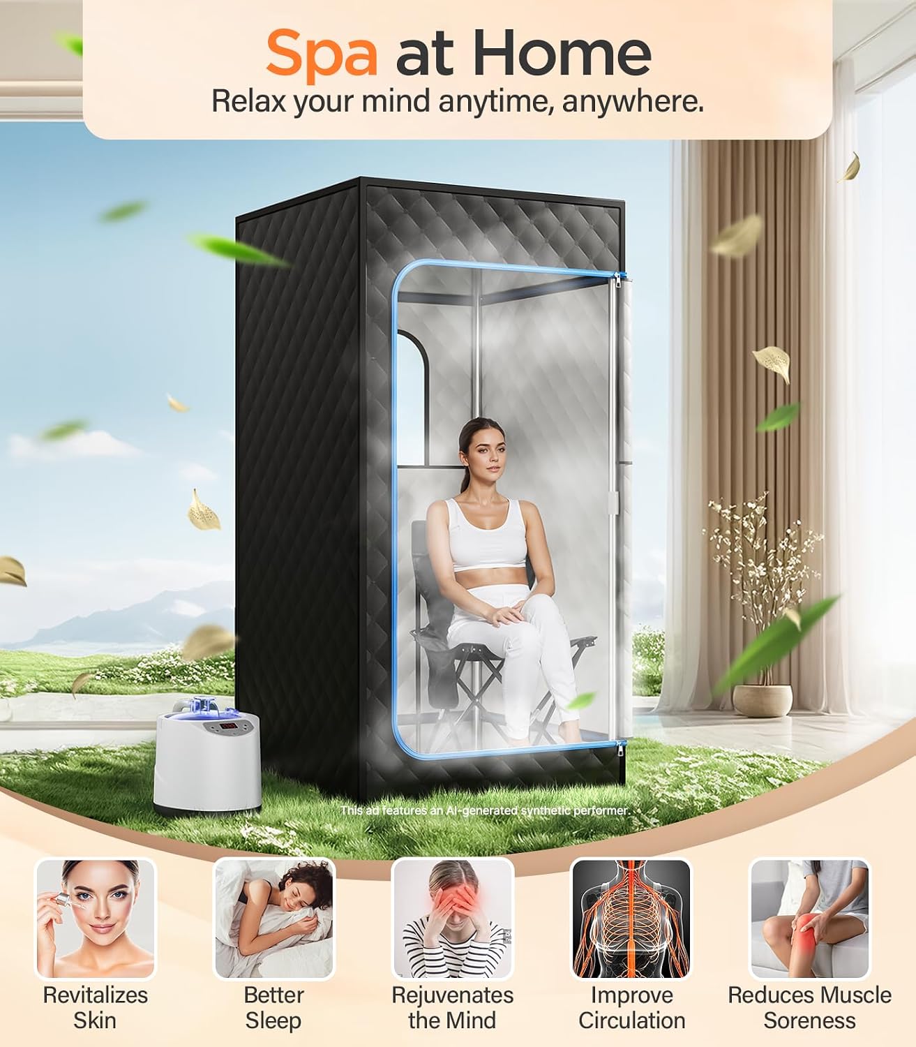 Portable Steam Sauna for Home | 71' Full Body Sauna Tent with 1200W 3L Steamer, 15 Heat Levels, Timer & Remote Control, Foldable Chair | Large Size for Adults, VOC-Free