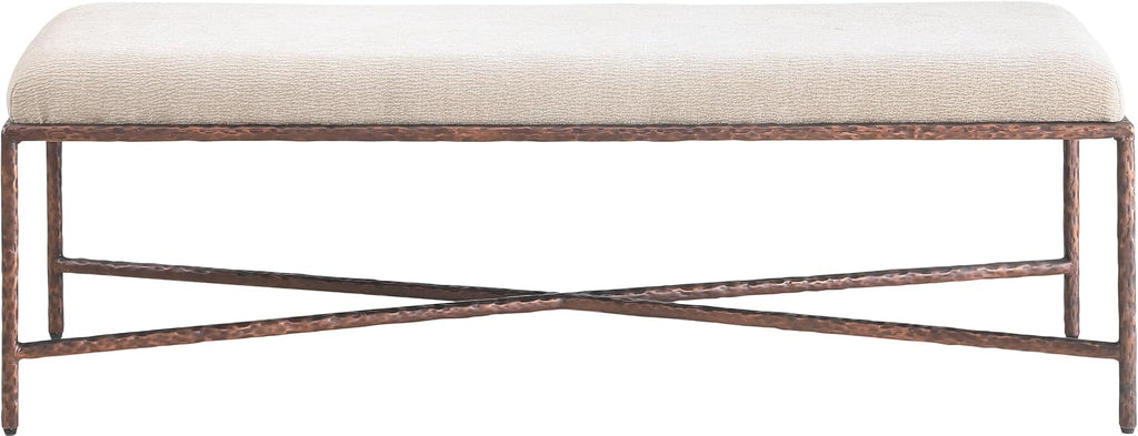 Meridian Furniture 22066Beige Valley Collection Modern | Contemporary Bench with Soft Beige Chenille Fabric, Brushed Bronze Forged Iron Metal Legs and Frame, 54' W x 18' D x 18' H, Beige