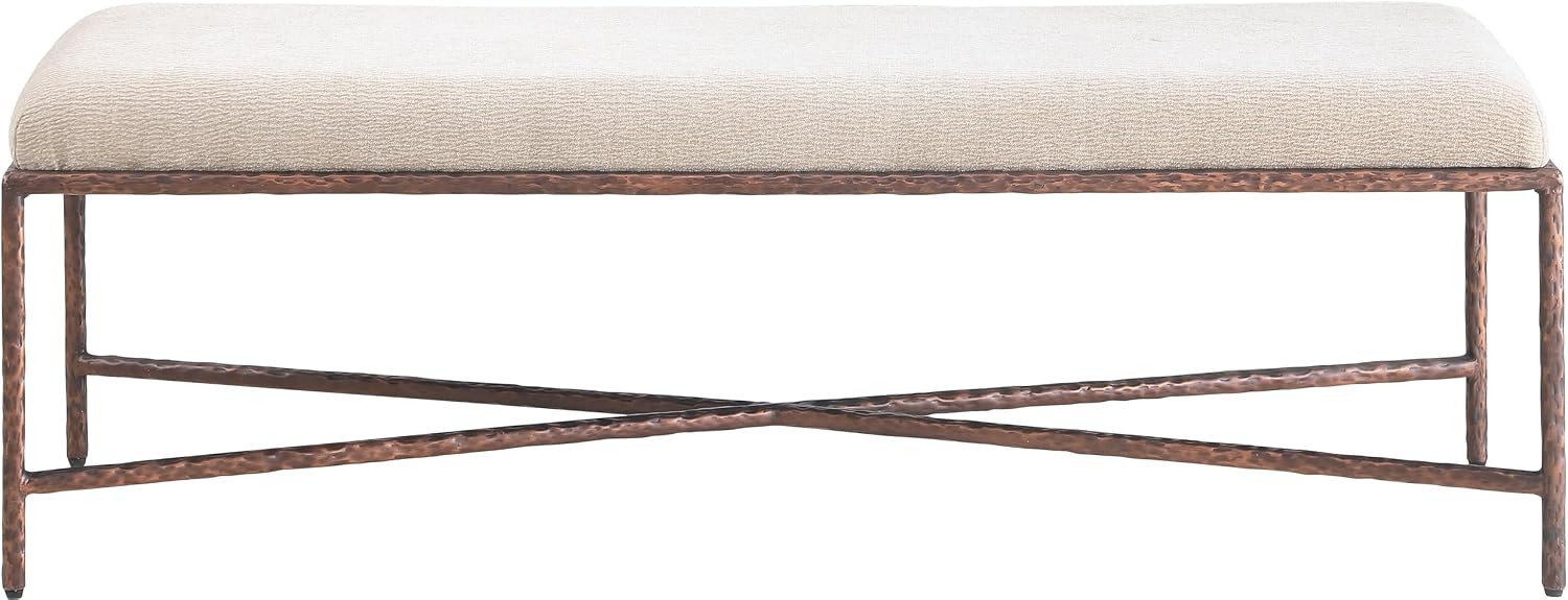 Meridian Furniture 22066Beige Valley Collection Modern | Contemporary Bench with Soft Beige Chenille Fabric, Brushed Bronze Forged Iron Metal Legs and Frame, 54' W x 18' D x 18' H, Beige