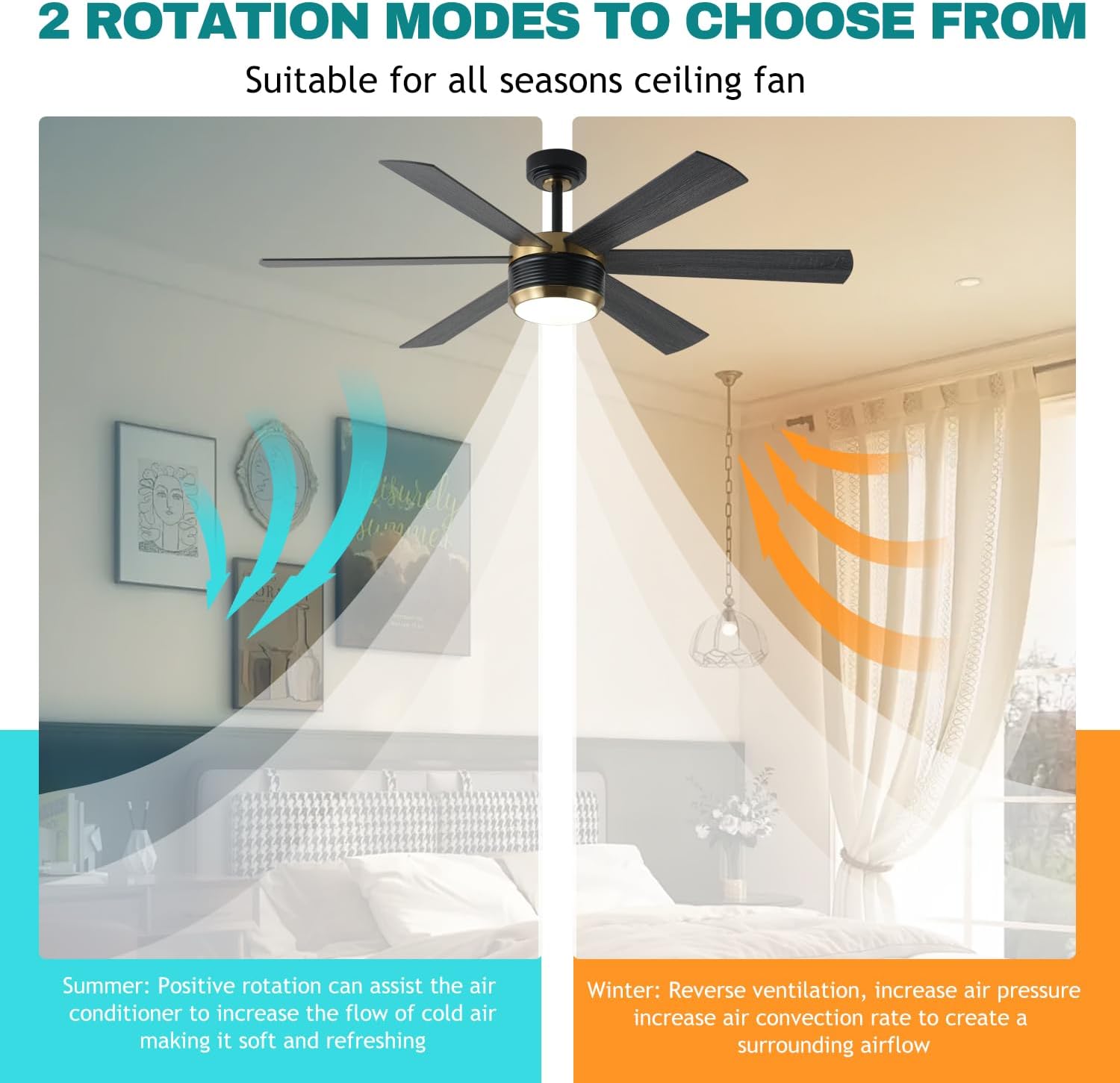 SHOWDI Ceiling Fans with Lights and Remote, Black-Gold, 56 in | 2 Blade Color, Metal Material, App Remote Control, Timer, Reversible, 3CCT, Dimmable for Bedroom, Living room, Indoor