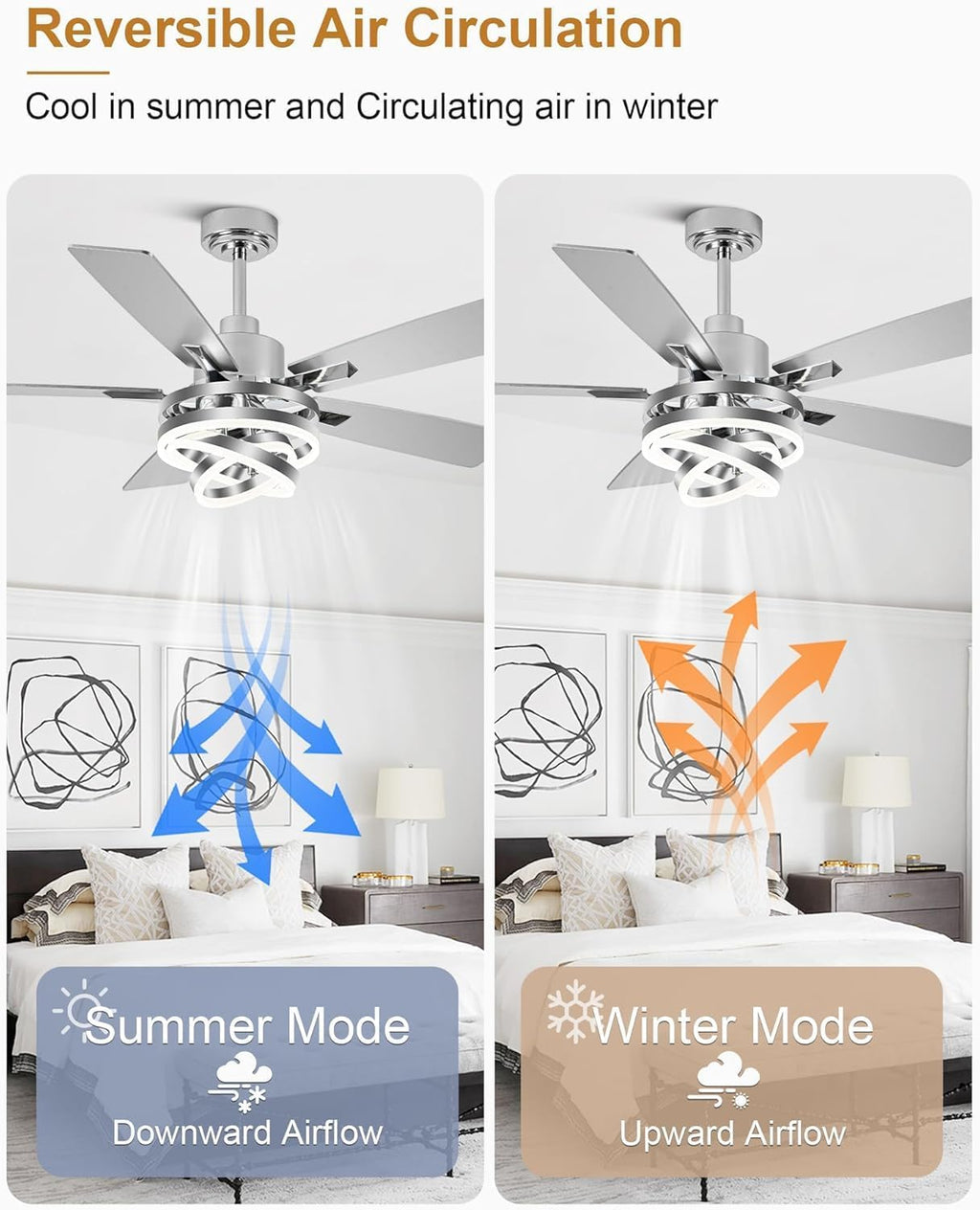 52' Modern Ceilling Fan with Light Chandelier Fan Dimmable Led Fandelier Ceiling Fan with Light for Bedroom, Living Room